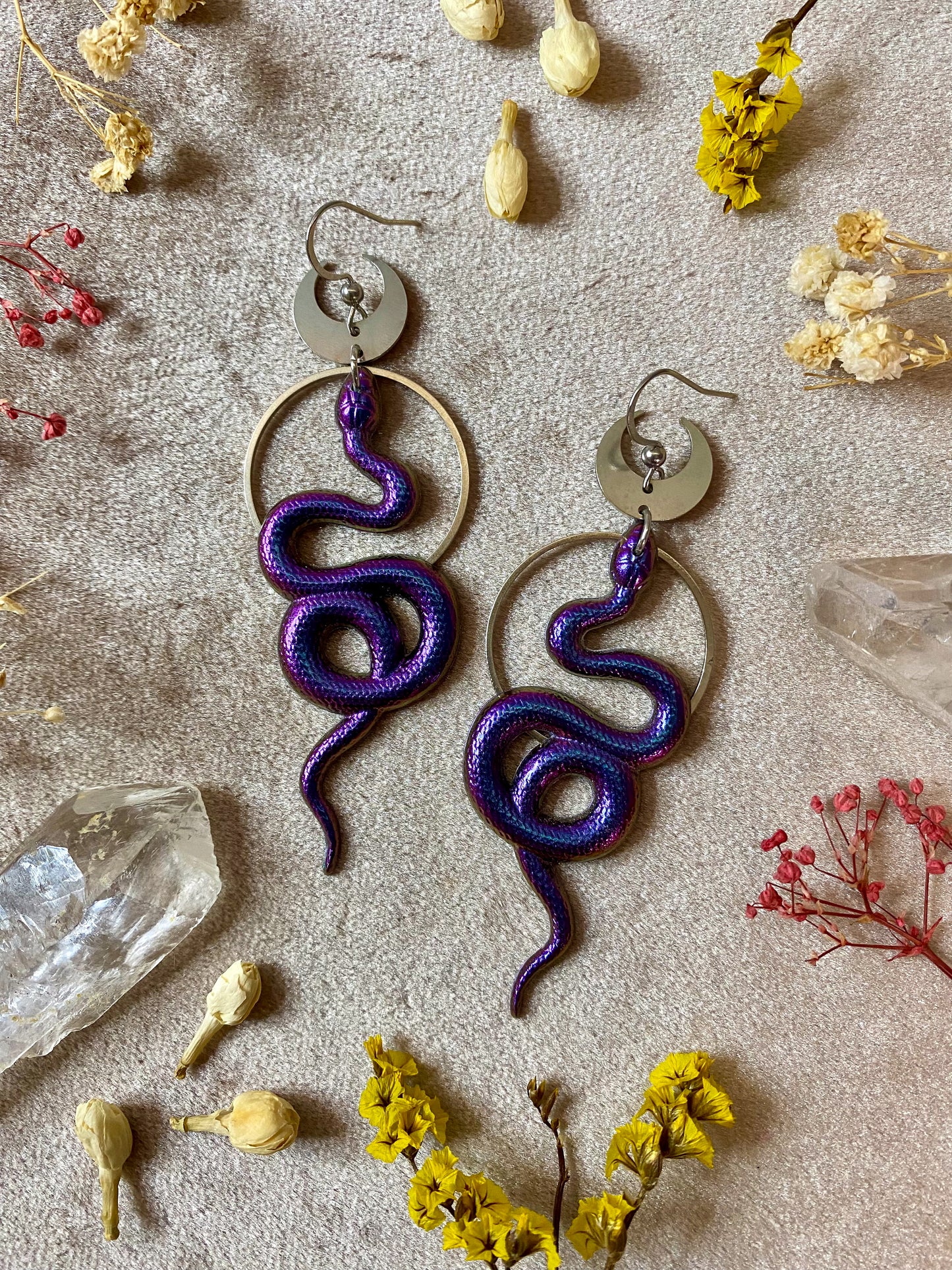 Silver Rainbow Coil Snake Earrings