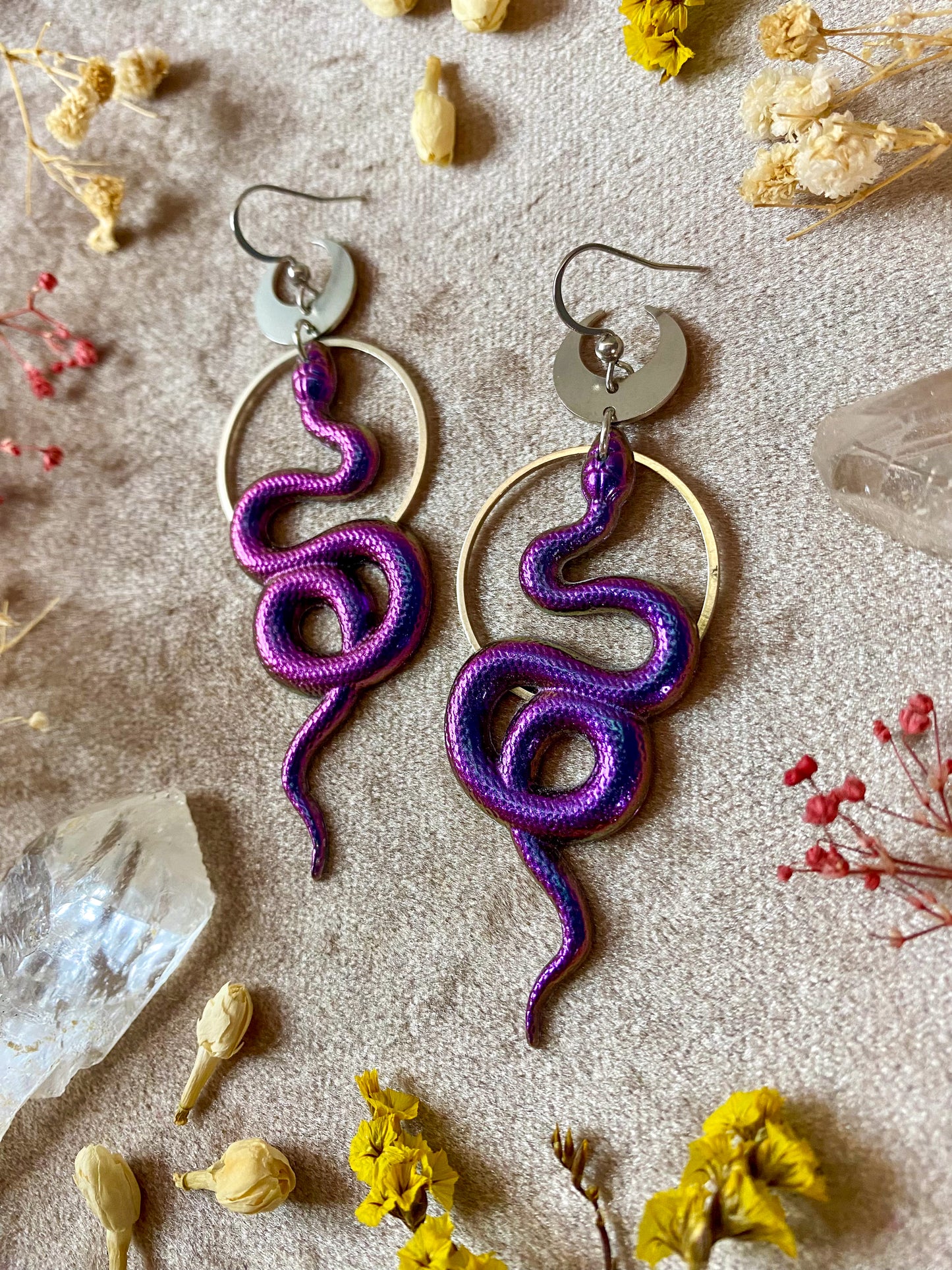 Silver Rainbow Coil Snake Earrings