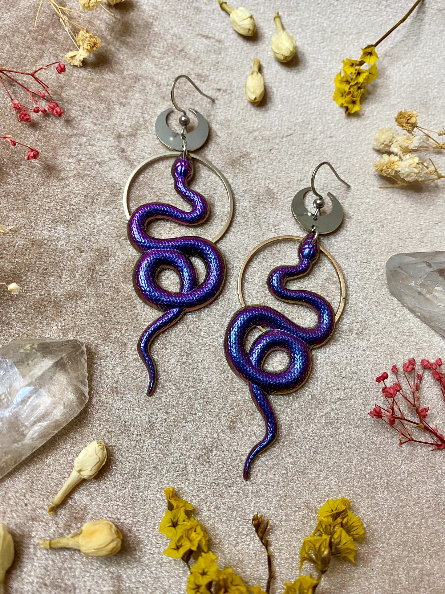 Silver Rainbow Coil Snake Earrings