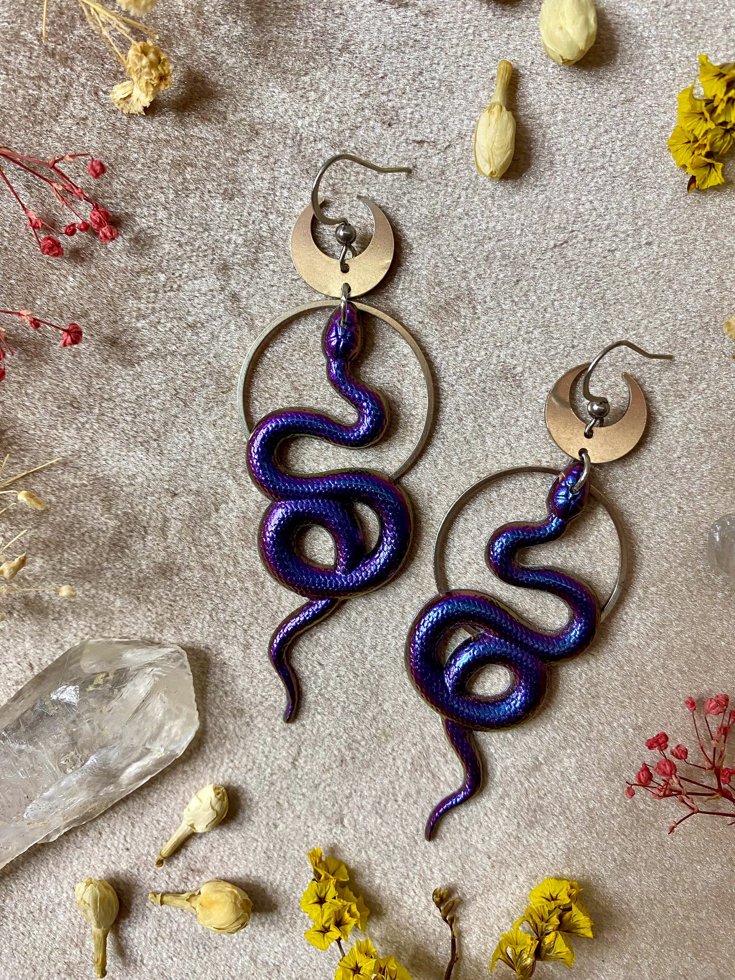 Silver Rainbow Coil Snake Earrings