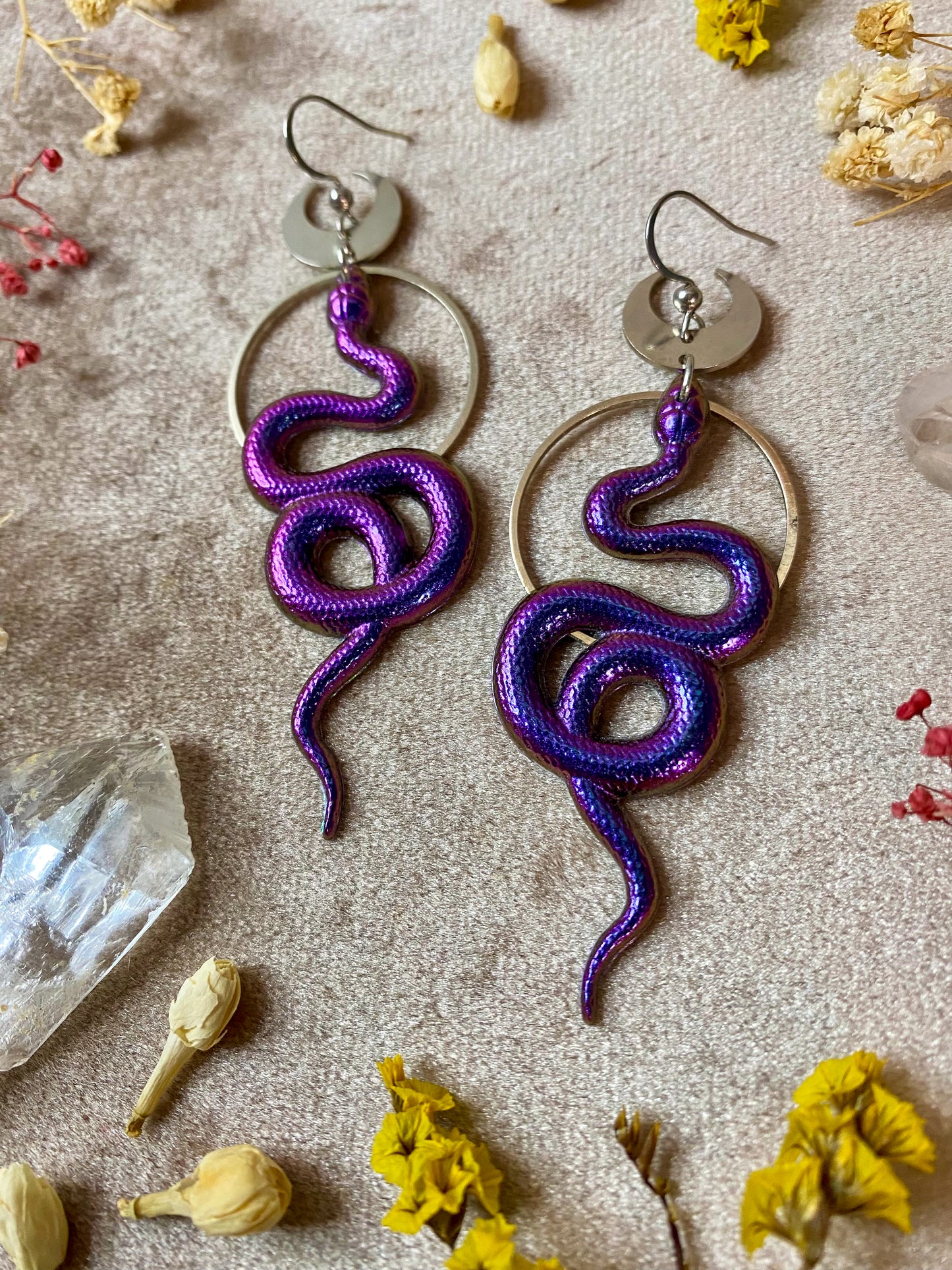 Silver Rainbow Coil Snake Earrings