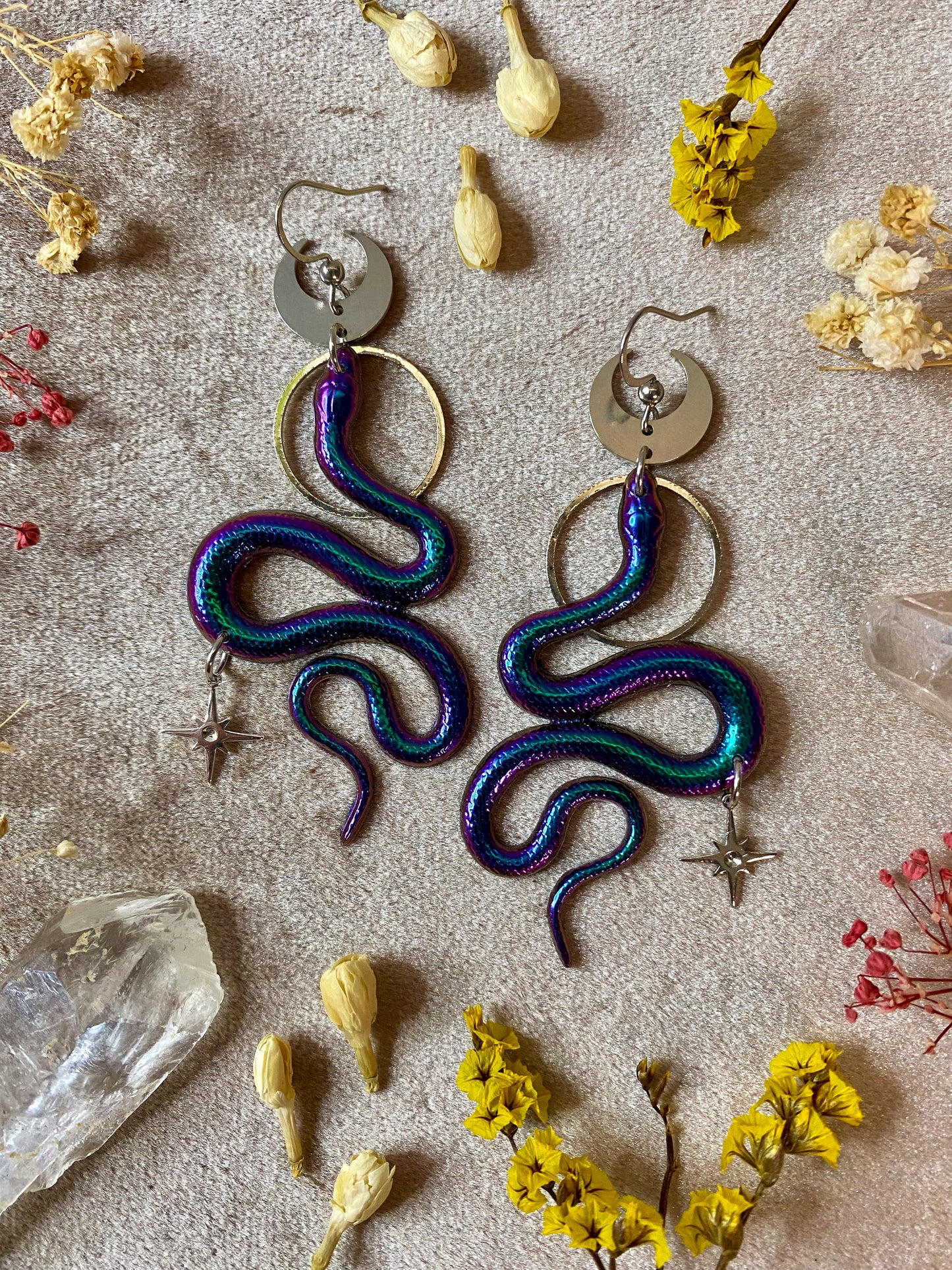 Silver Color-Changing Snake Earrings