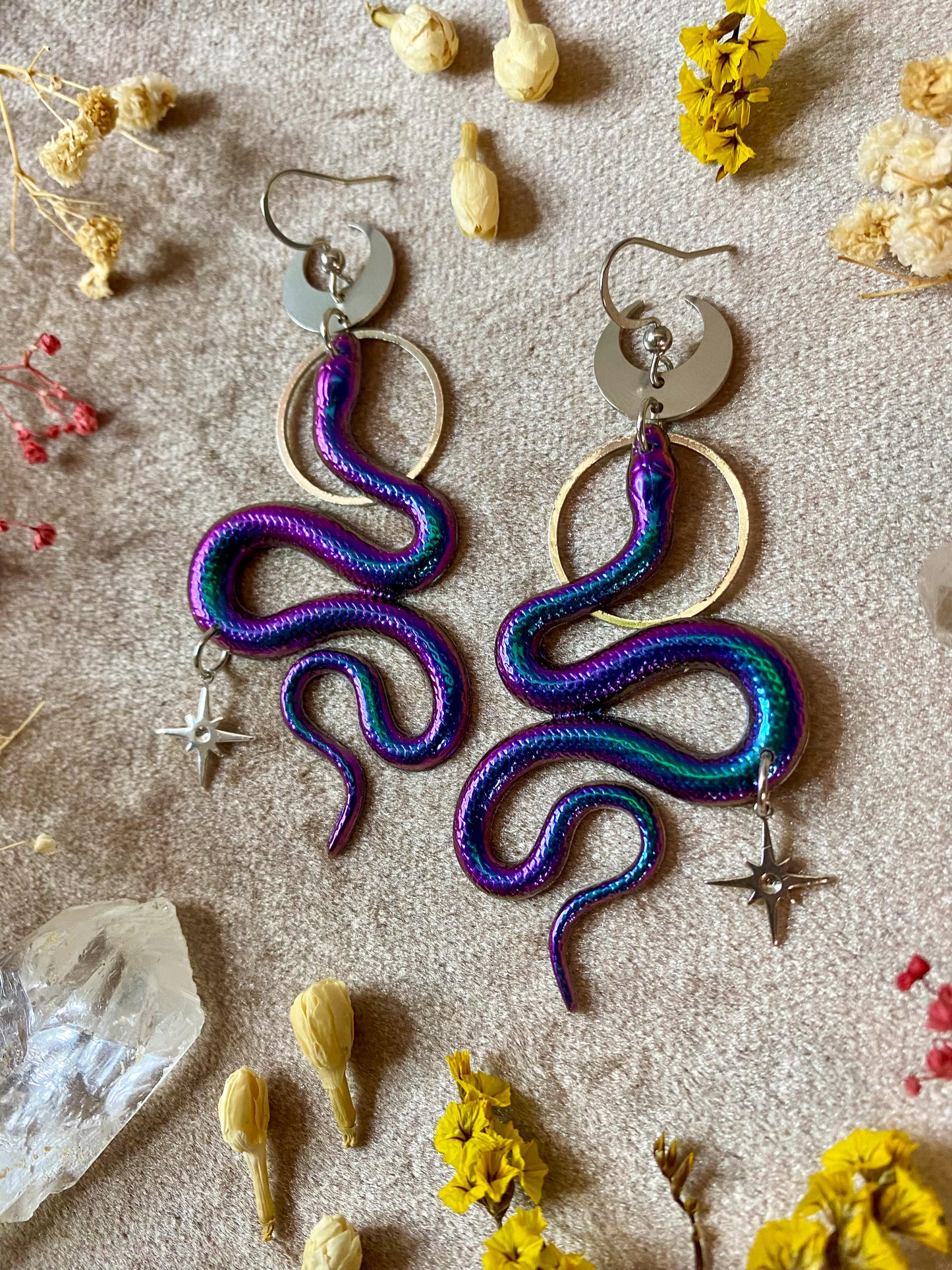 Silver Color-Changing Snake Earrings