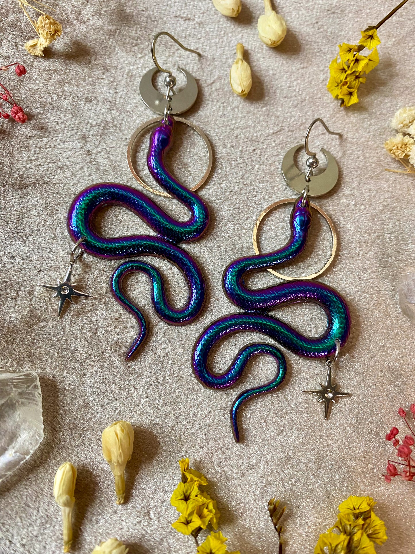 Silver Color-Changing Snake Earrings
