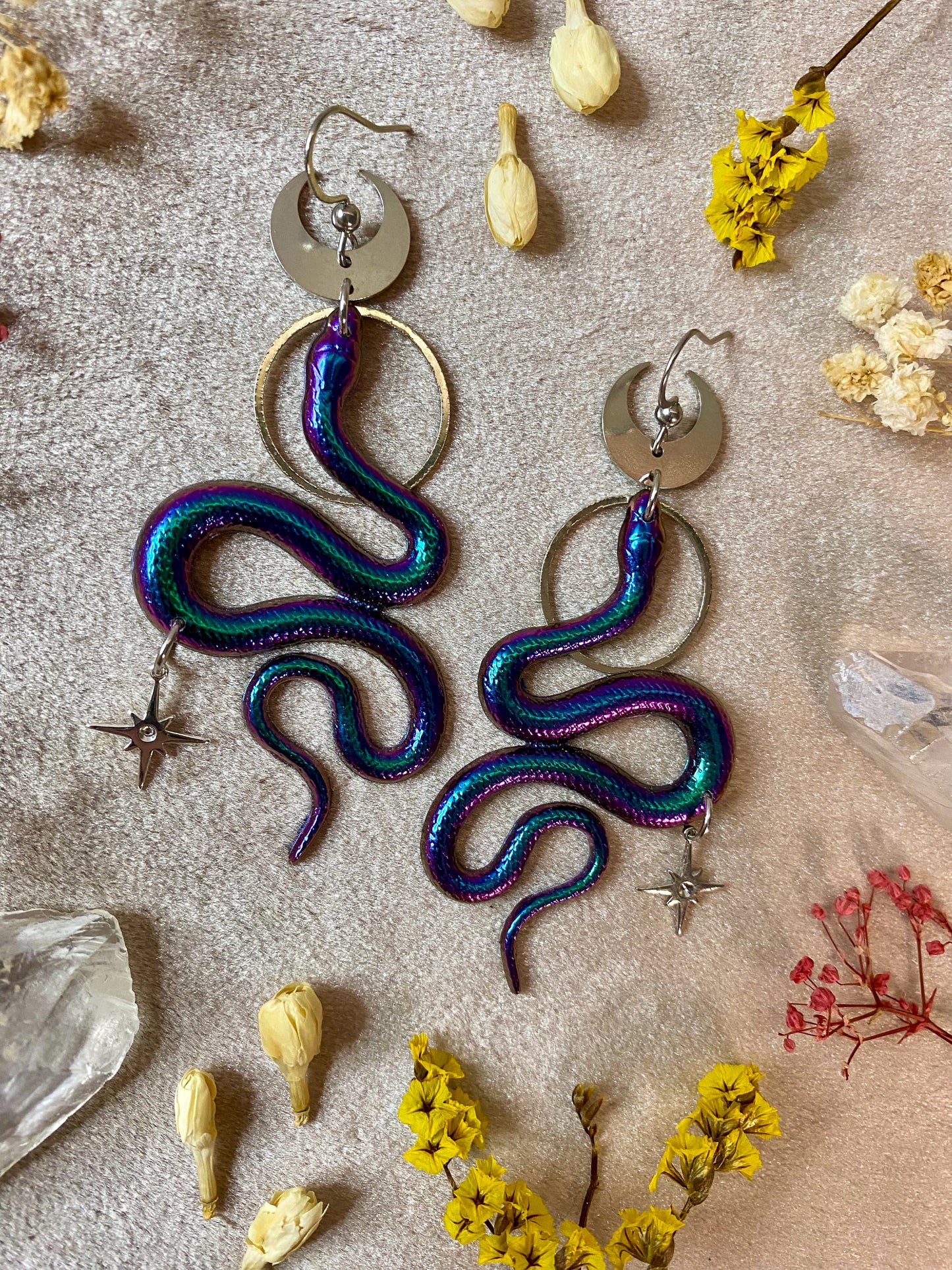 Silver Color-Changing Snake Earrings