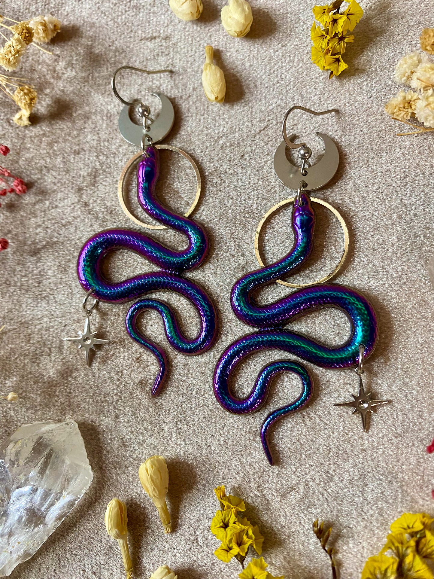 Silver Color-Changing Snake Earrings