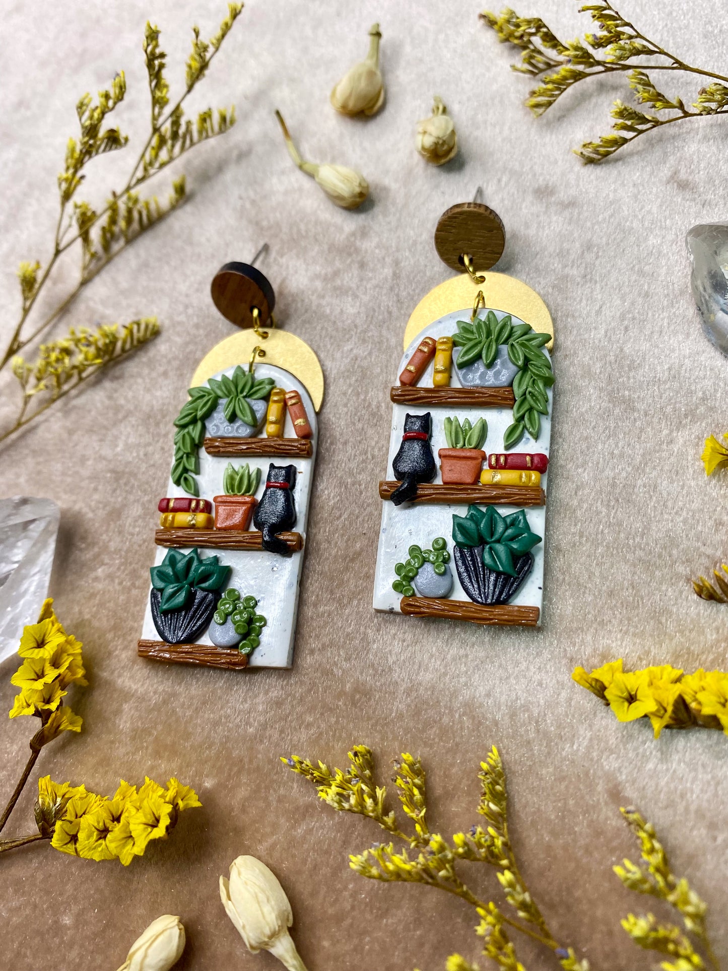 White Granite Bookcase Earrings
