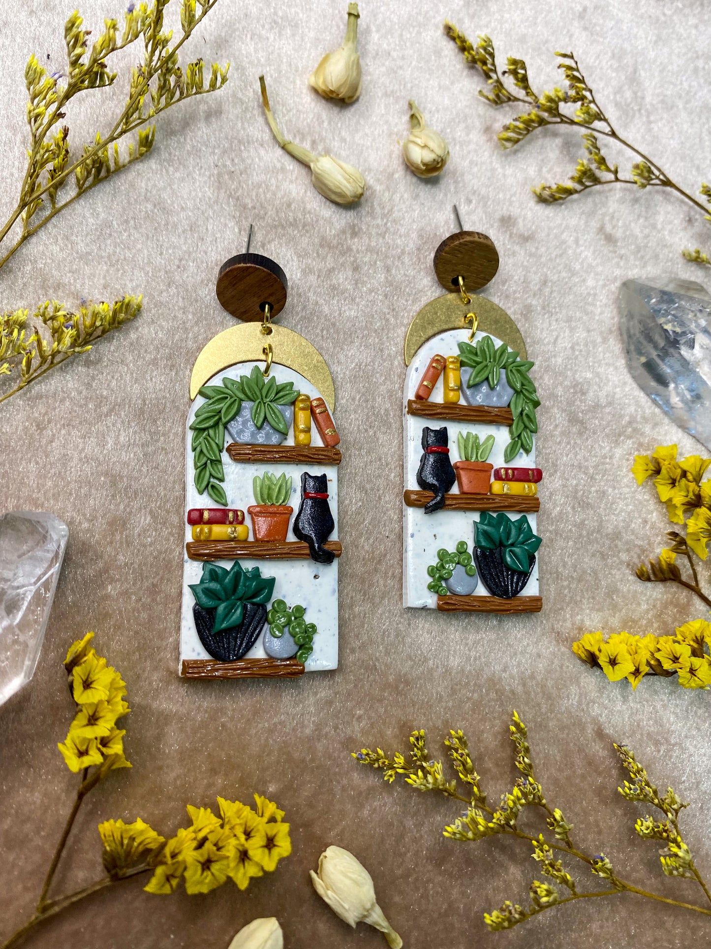 White Granite Bookcase Earrings