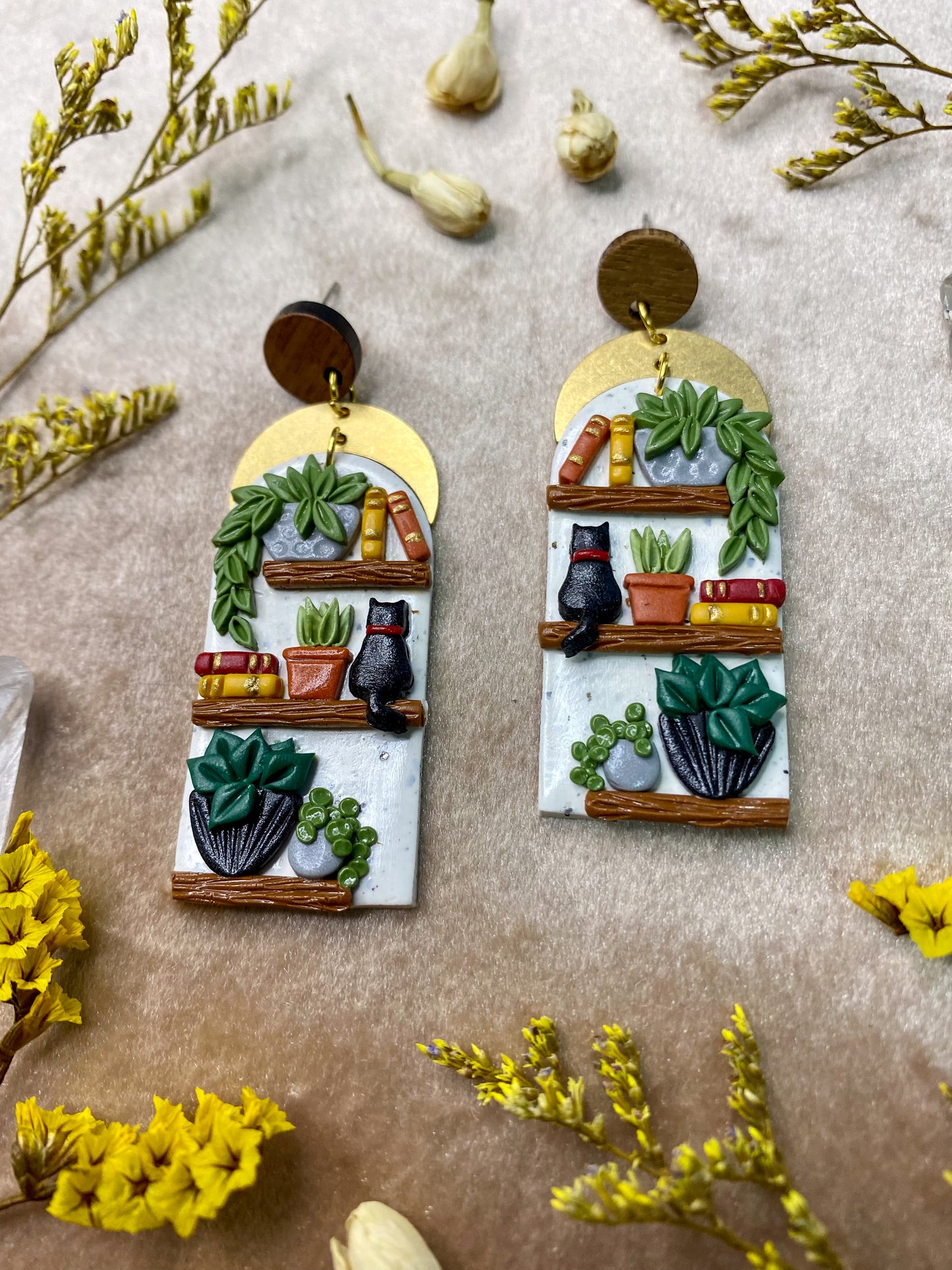 White Granite Bookcase Earrings