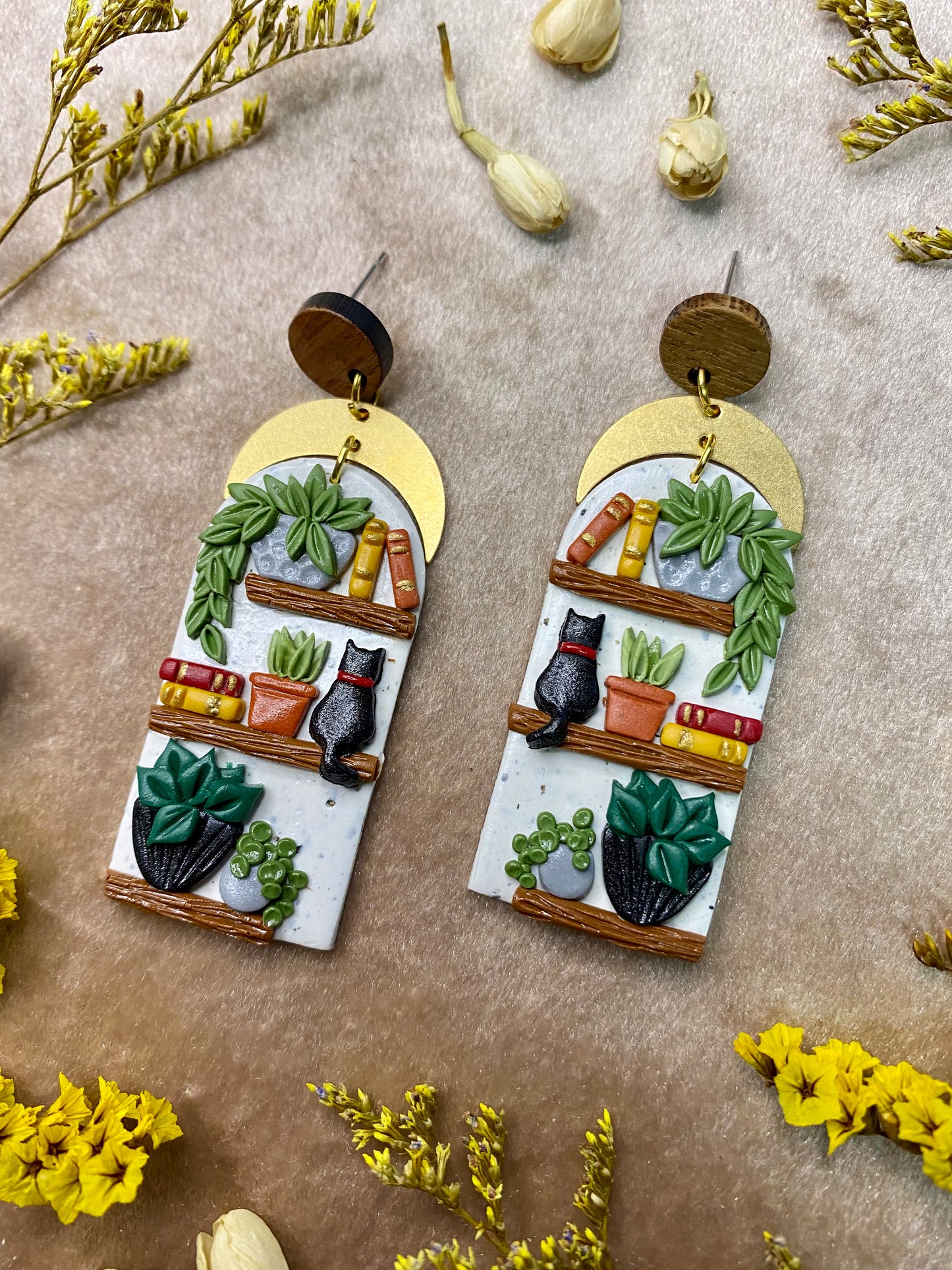 White Granite Bookcase Earrings