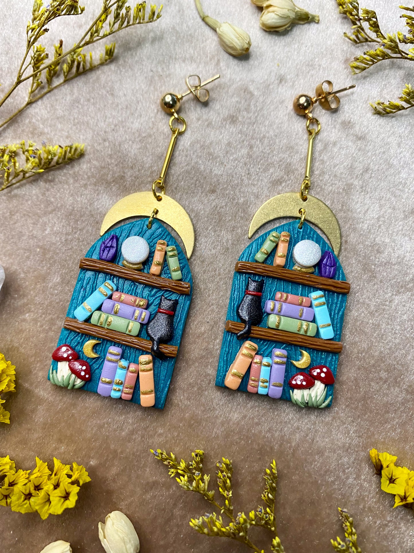 Teal Mystic Bookcase Earrings