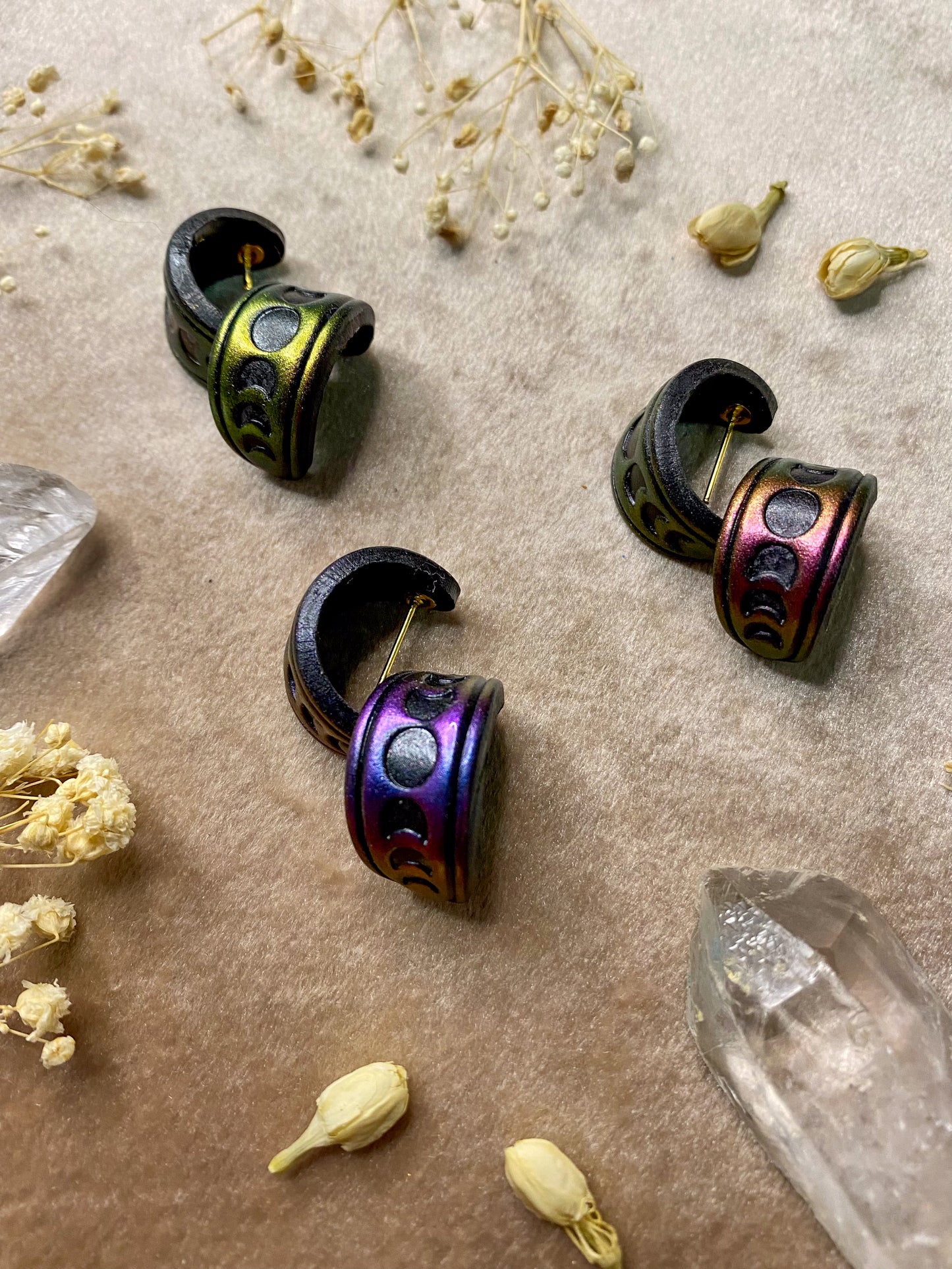 Color Shift Moon Phase Huggie Hoop Earrings