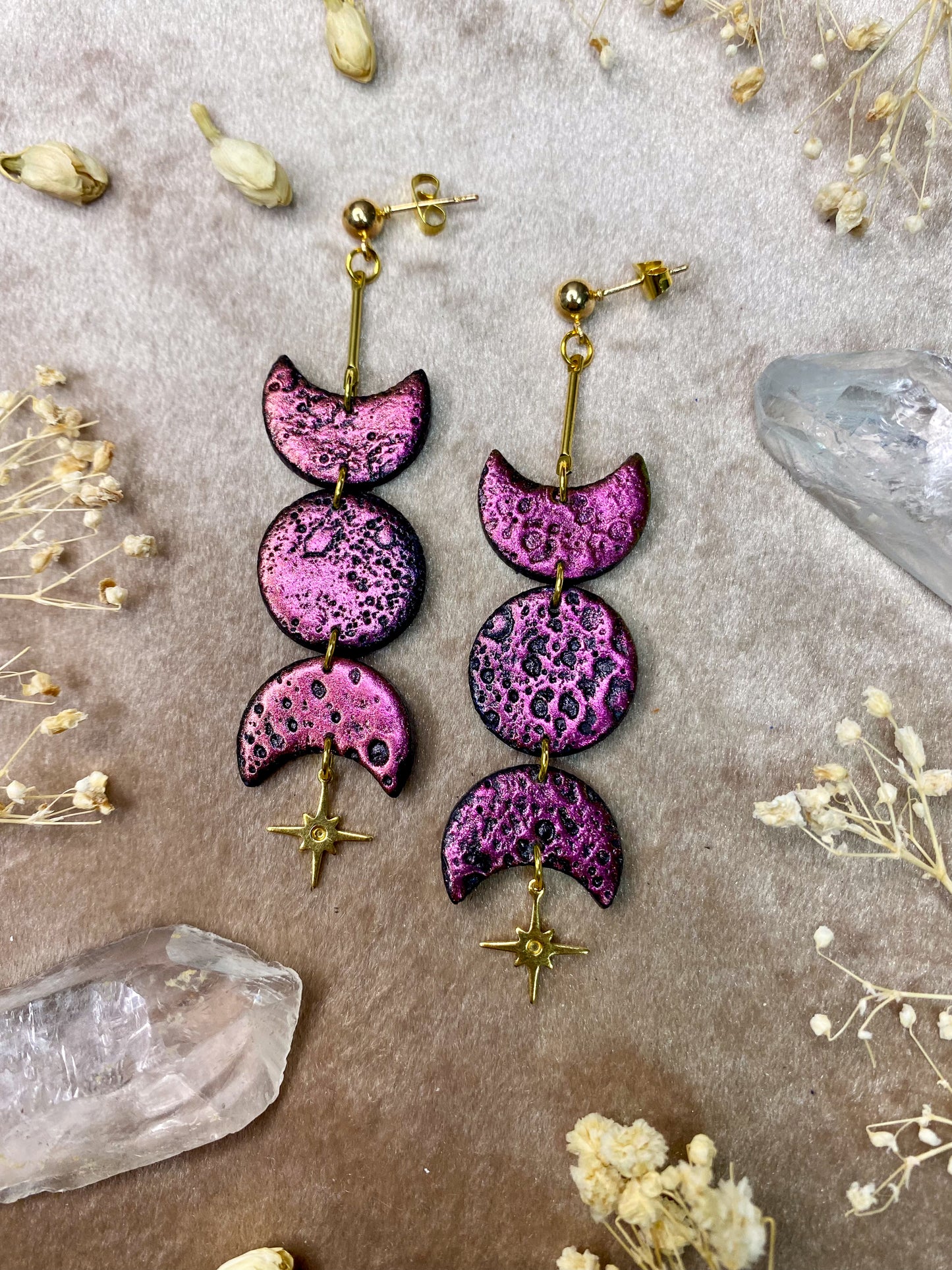 Color Shift Cratered Moon Phase Earrings