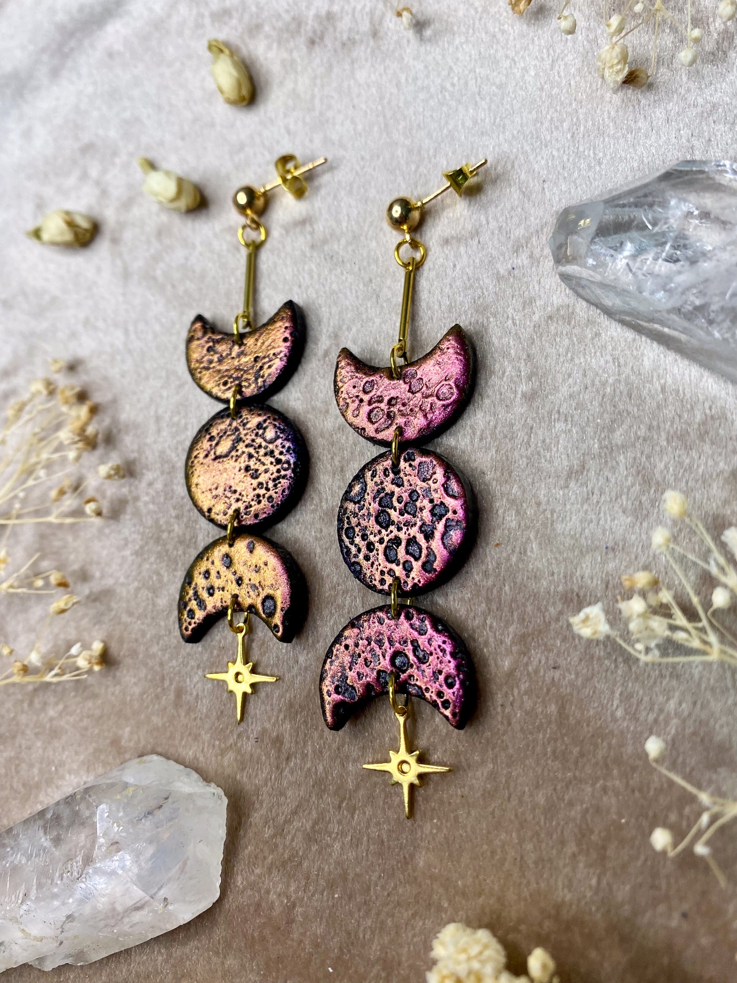 Color Shift Cratered Moon Phase Earrings