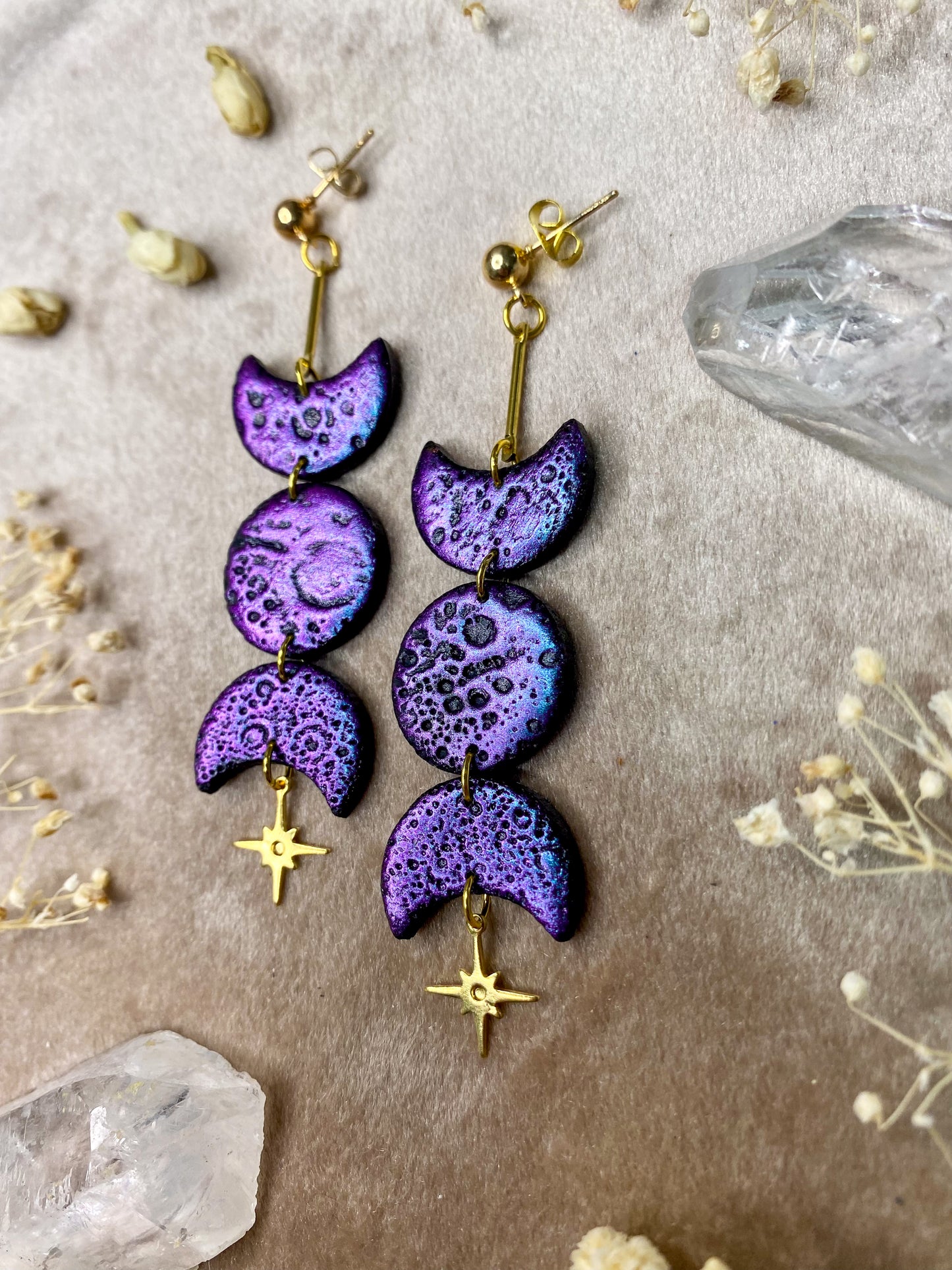 Color Shift Cratered Moon Phase Earrings