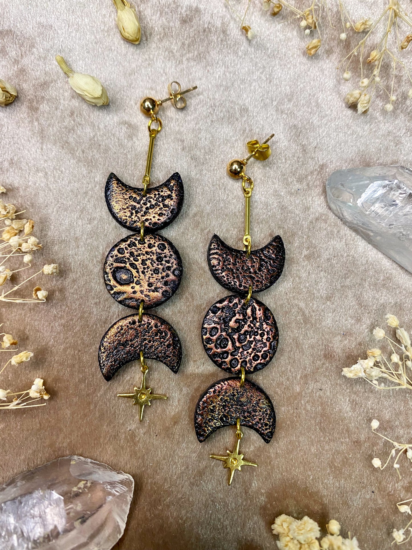 Color Shift Cratered Moon Phase Earrings