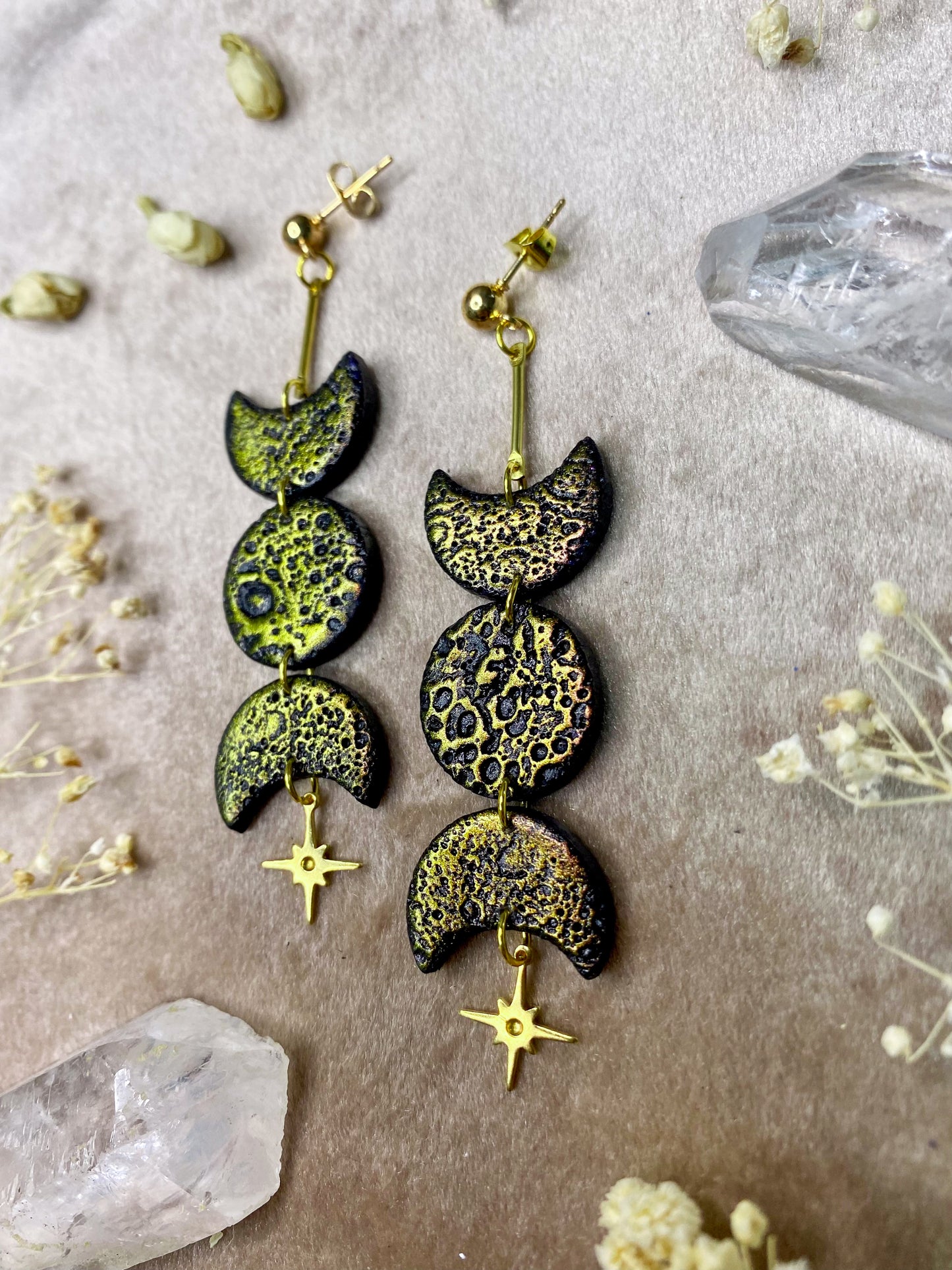 Color Shift Cratered Moon Phase Earrings