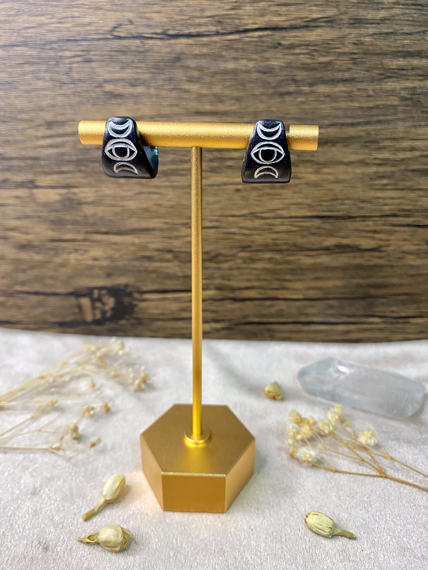 Evil Eye and Moon Huggie Hoop Earrings
