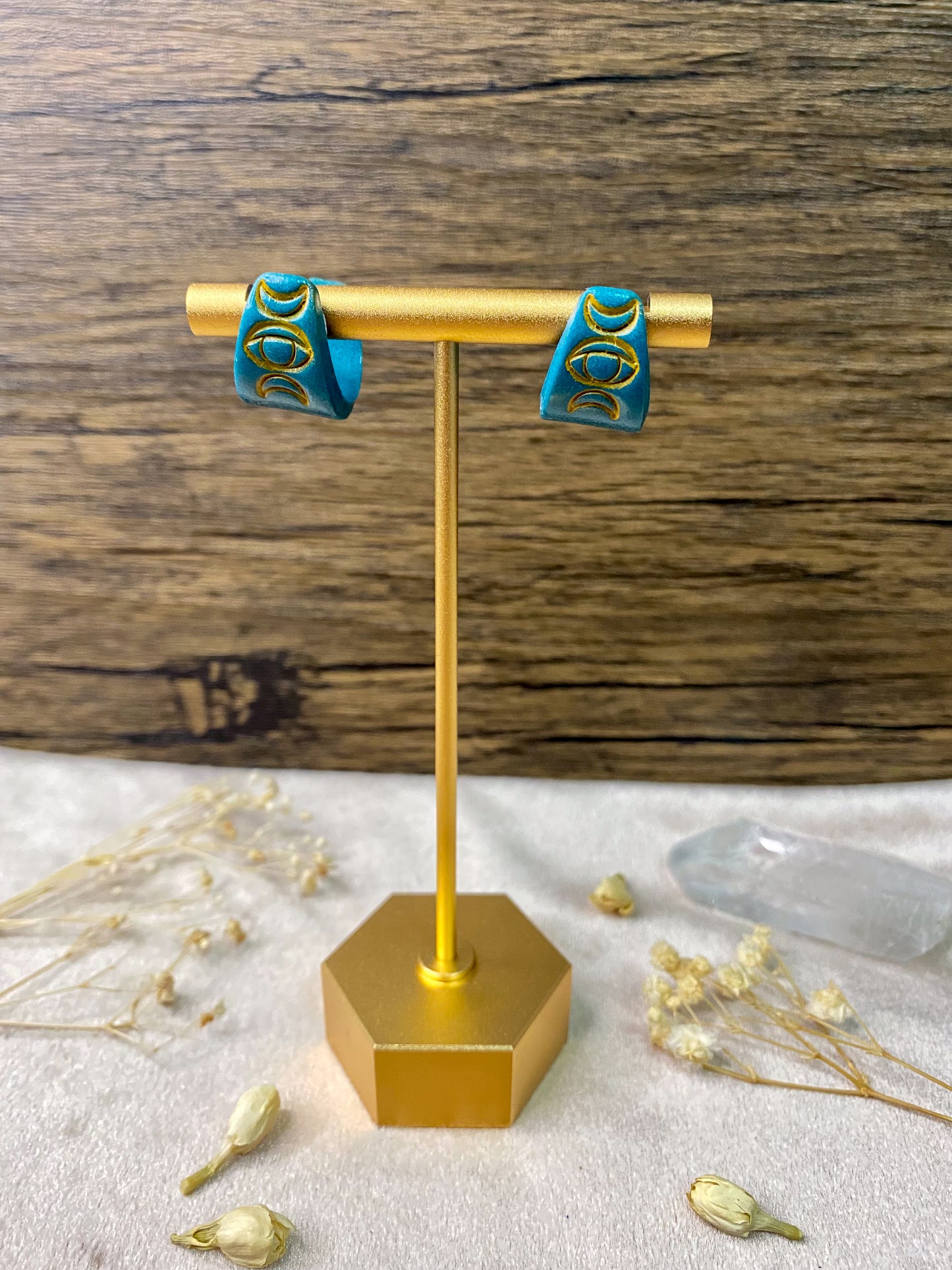 Evil Eye and Moon Huggie Hoop Earrings