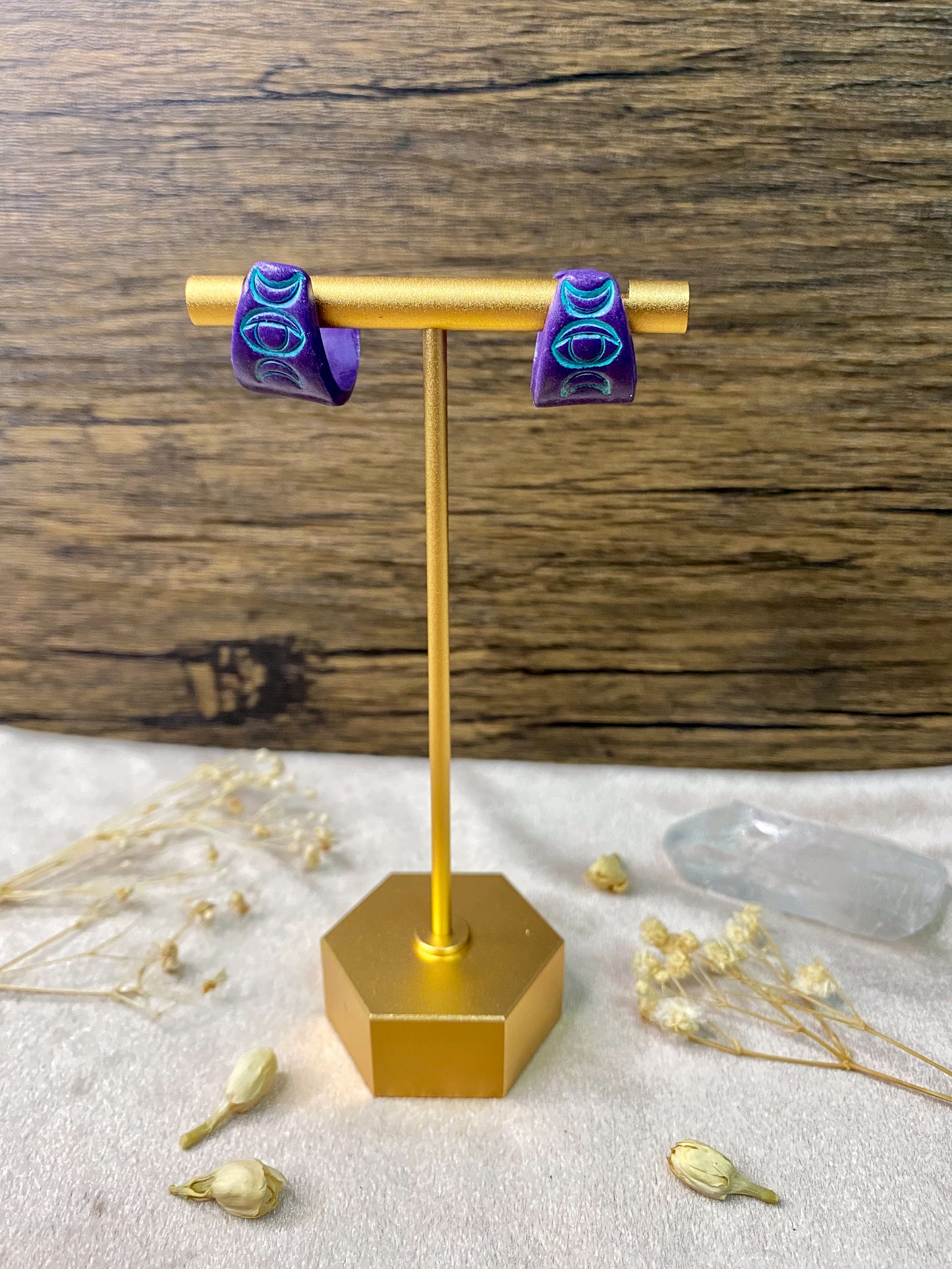 Evil Eye and Moon Huggie Hoop Earrings