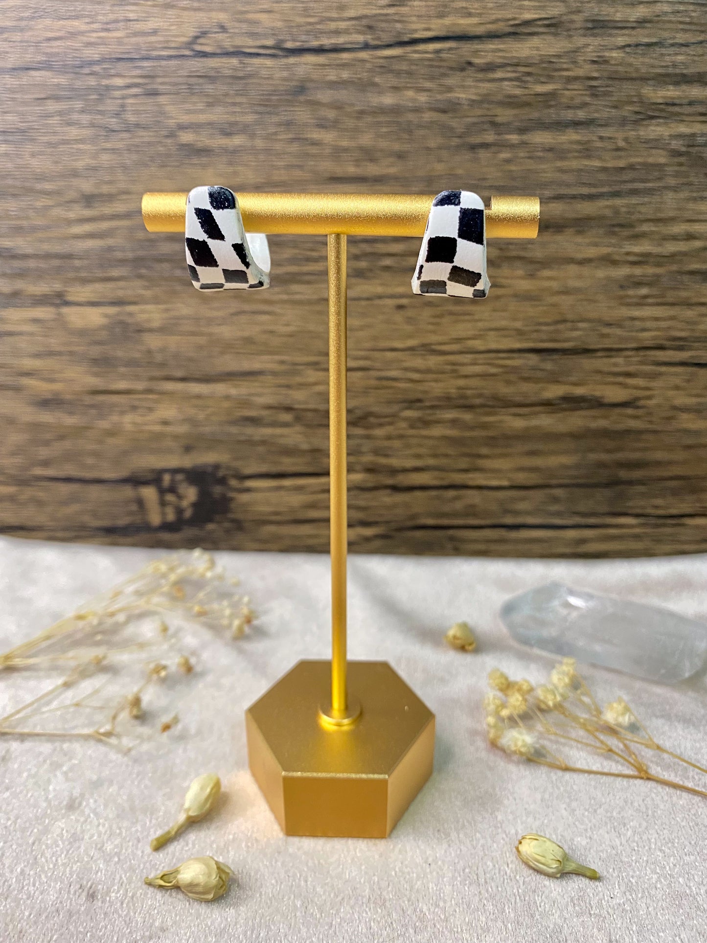 Checkered Huggie Hoop Earrings