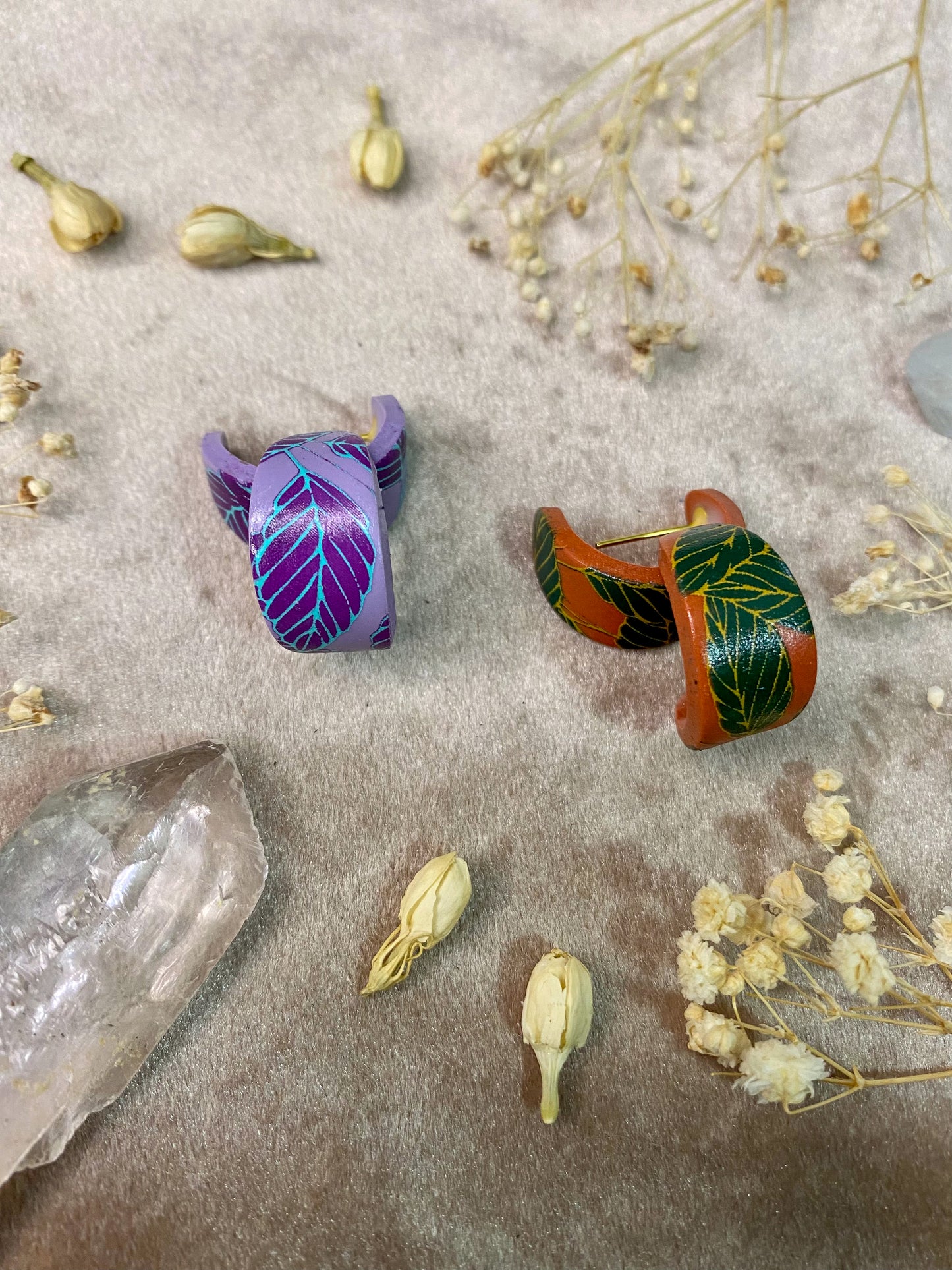Boho Leaf Huggie Hoop Earrings