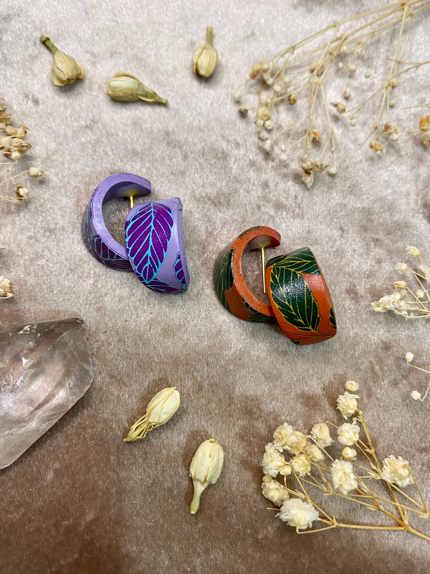 Boho Leaf Huggie Hoop Earrings