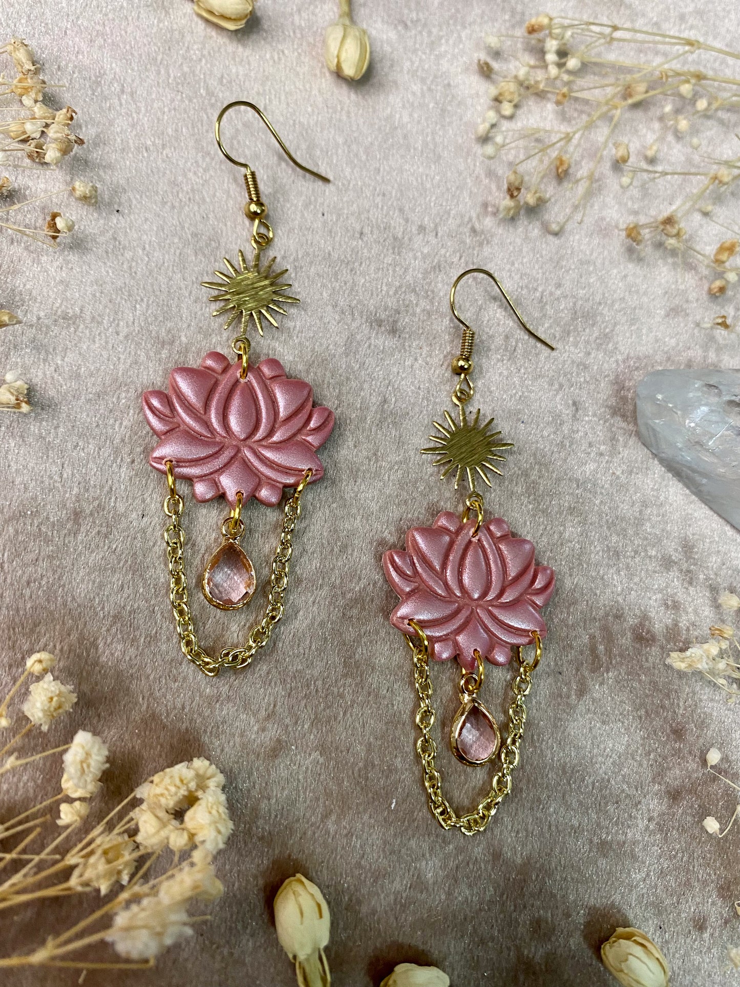 Pink Lotus Flower Earrings