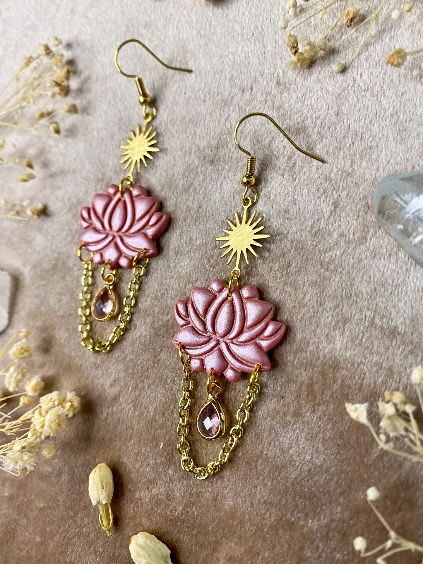 Pink Lotus Flower Earrings