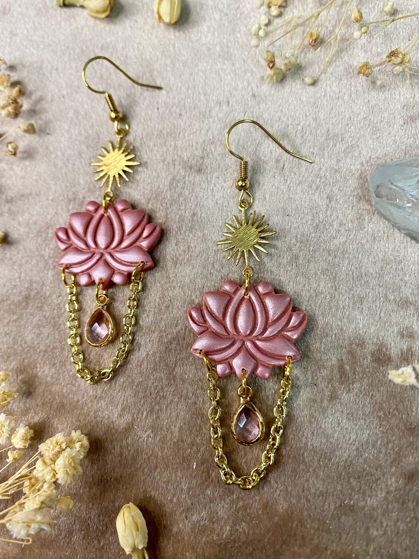 Pink Lotus Flower Earrings