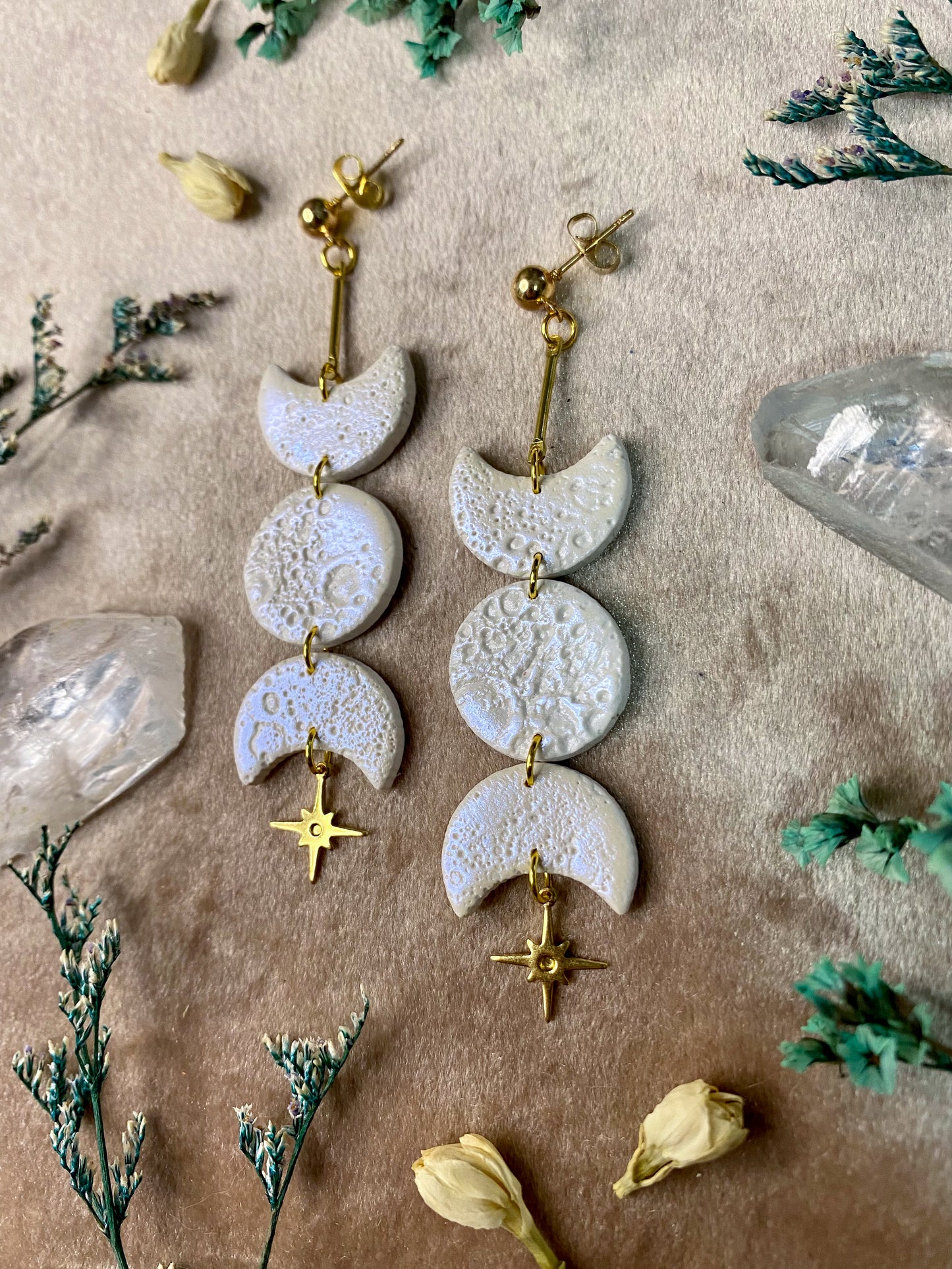 Opalescent Cratered Moon Phase Earrings