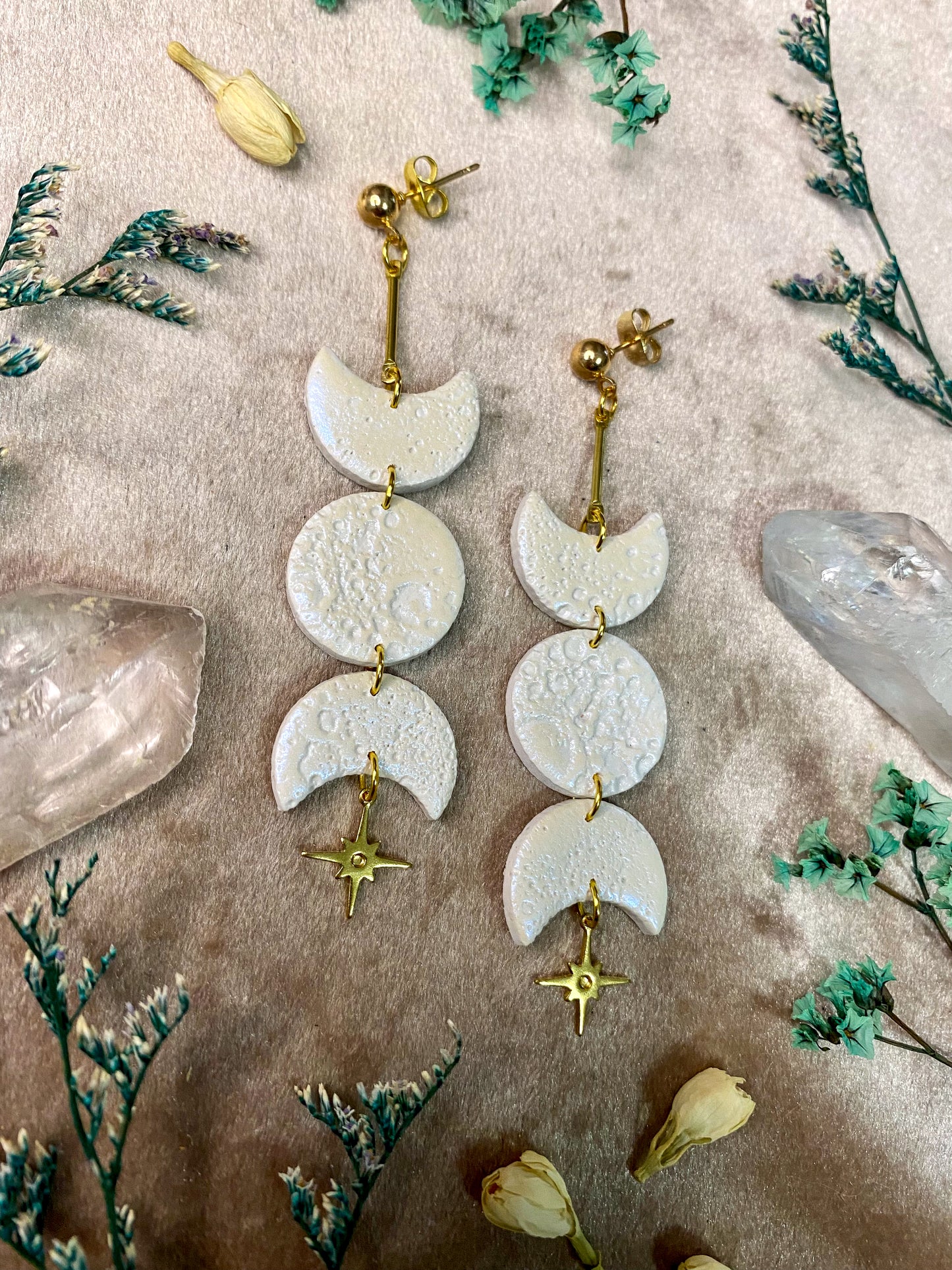 Opalescent Cratered Moon Phase Earrings