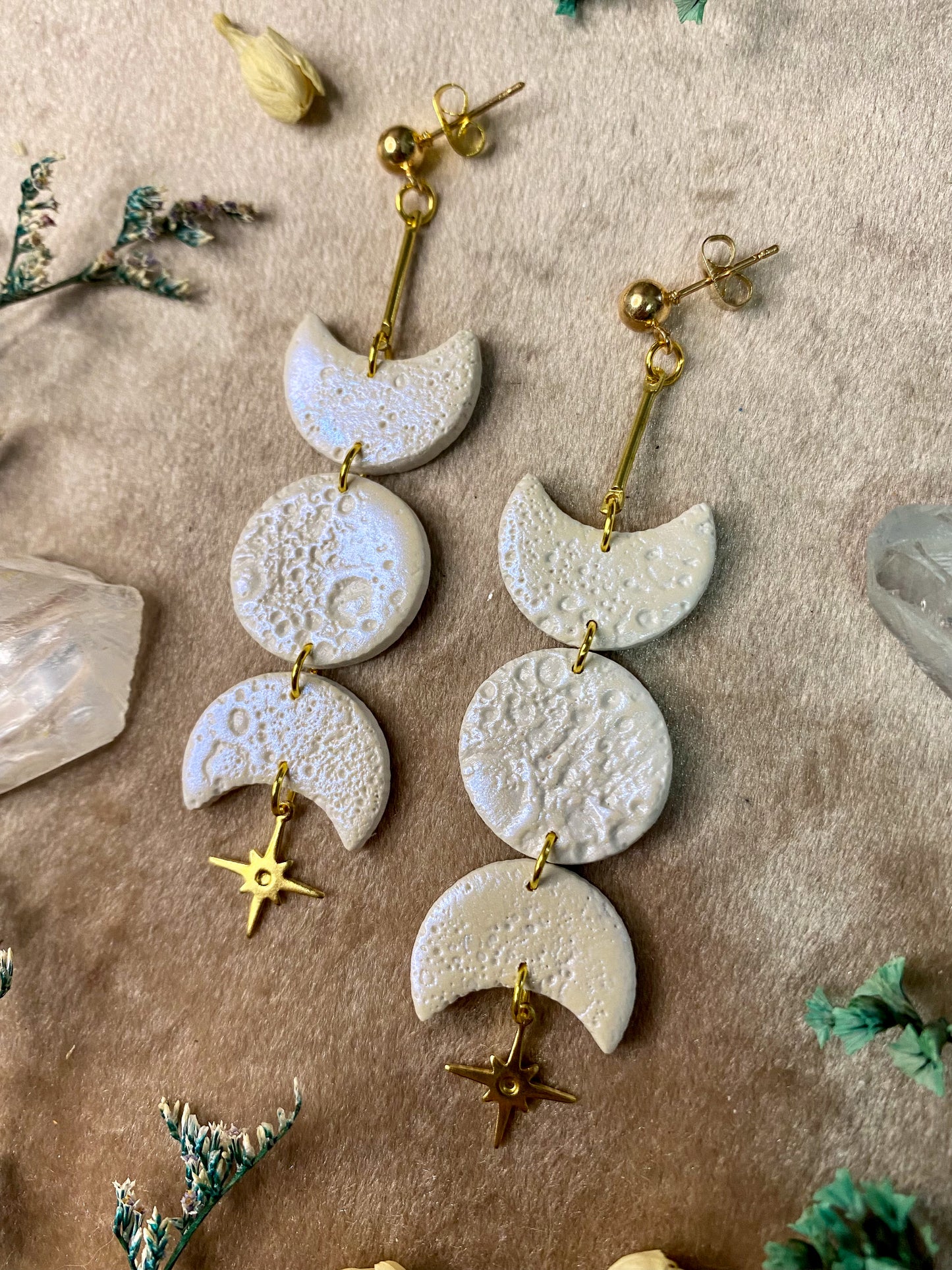 Opalescent Cratered Moon Phase Earrings