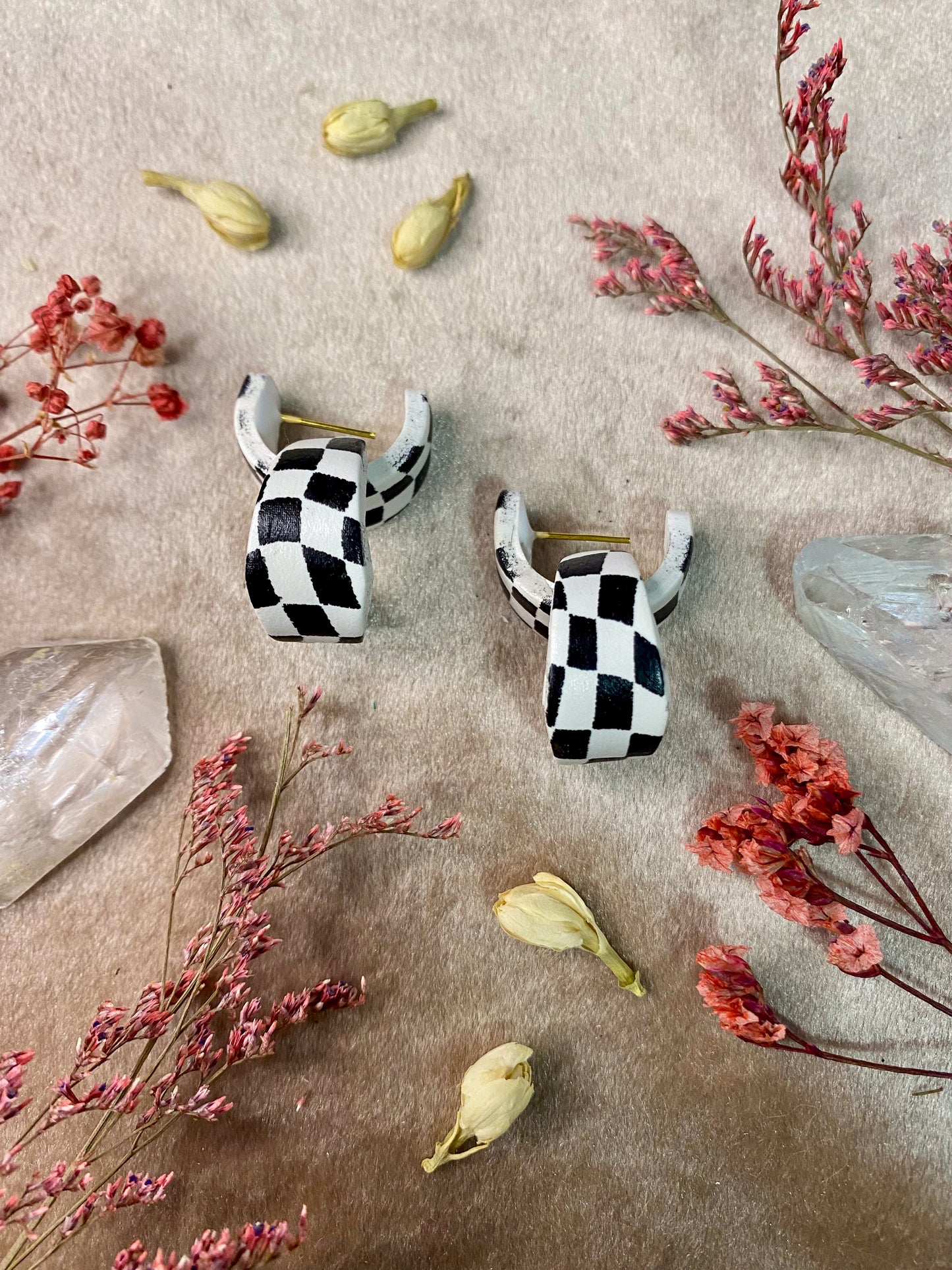 Checkered Huggie Hoop Earrings