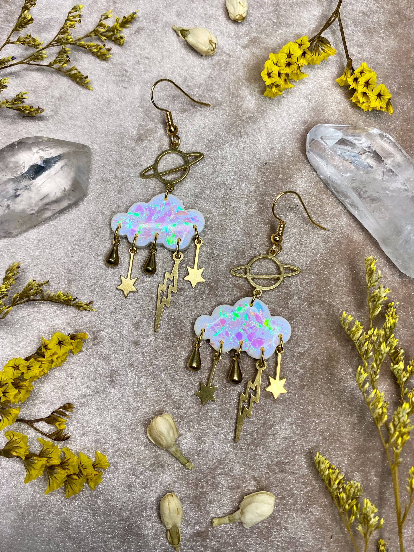 polymer clay and resin opal cloud dangle earrings