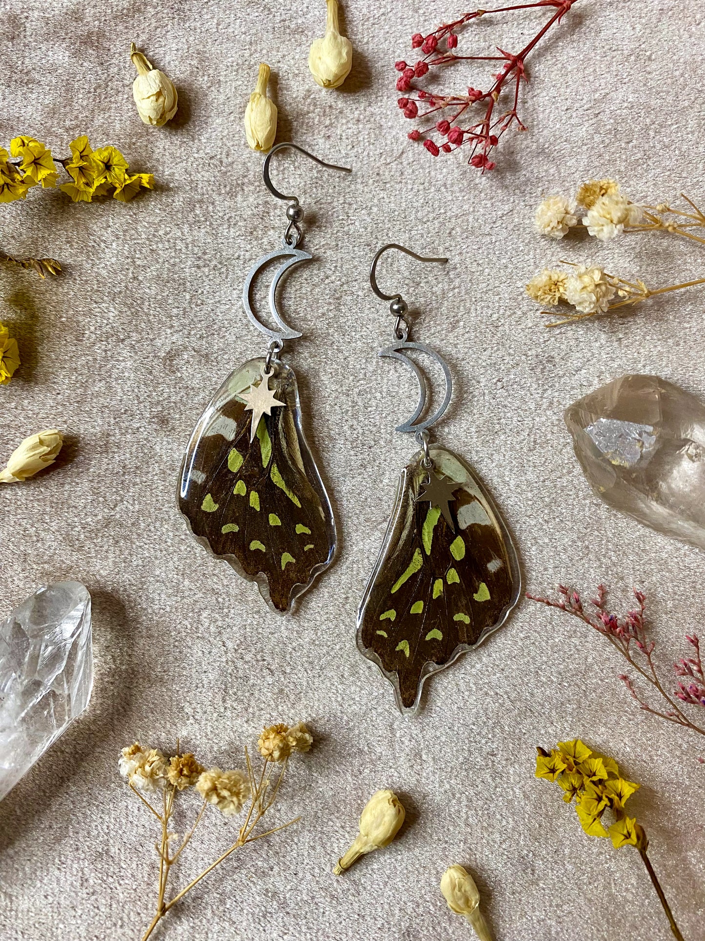Green Spotted Triangle Butterfly Earrings (Bottom Wings)