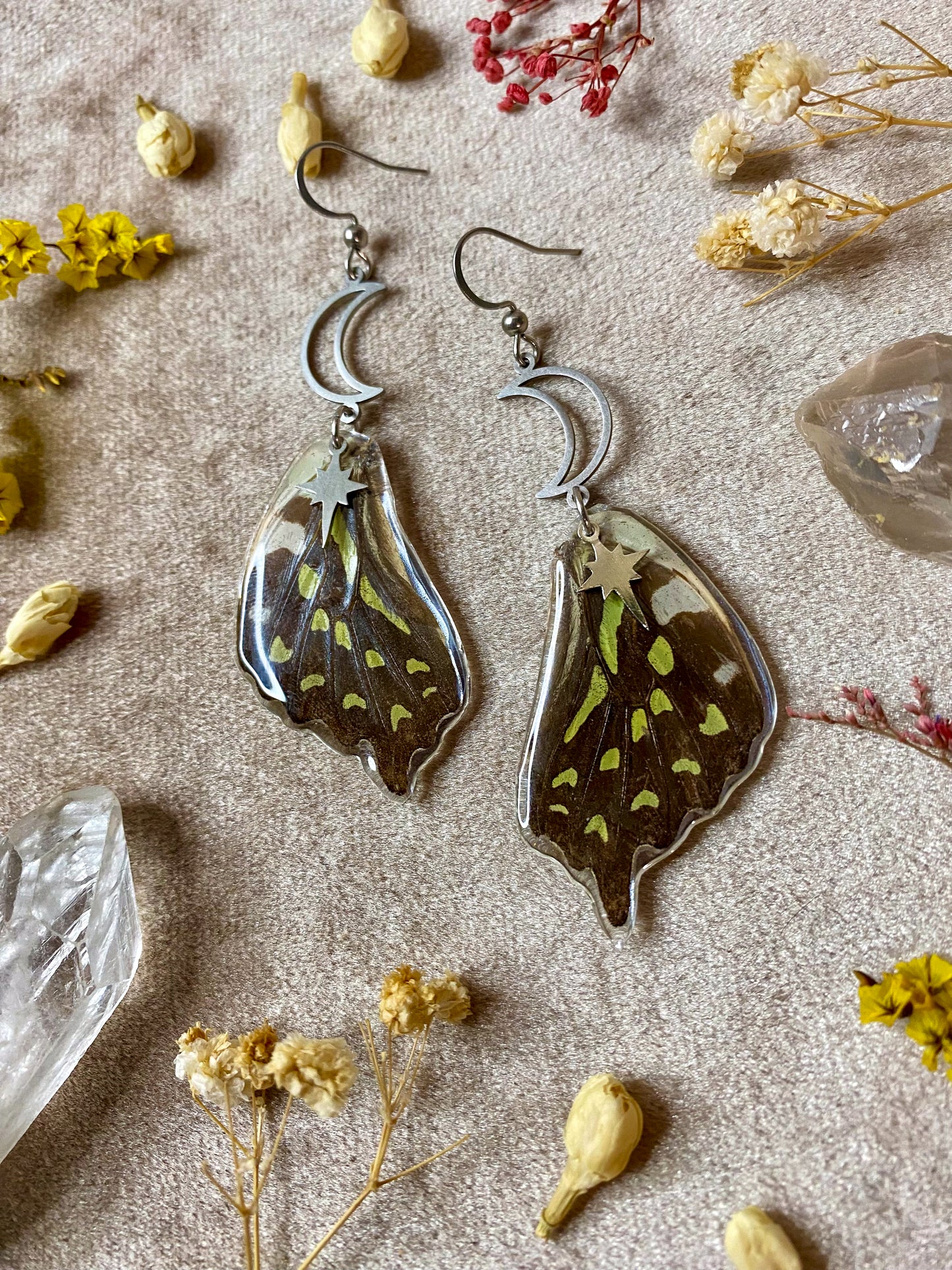 Green Spotted Triangle Butterfly Earrings (Bottom Wings)