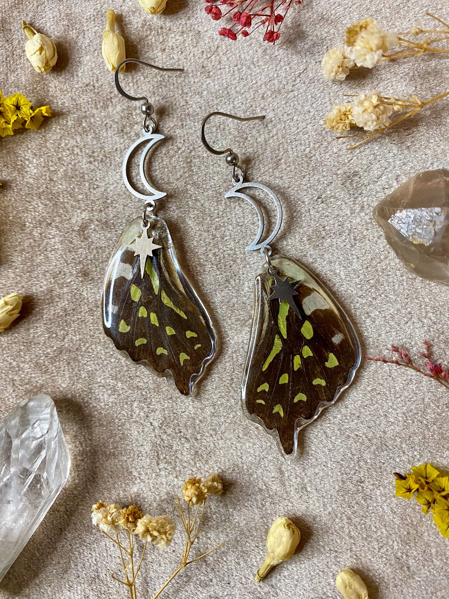 Green Spotted Triangle Butterfly Earrings (Bottom Wings)