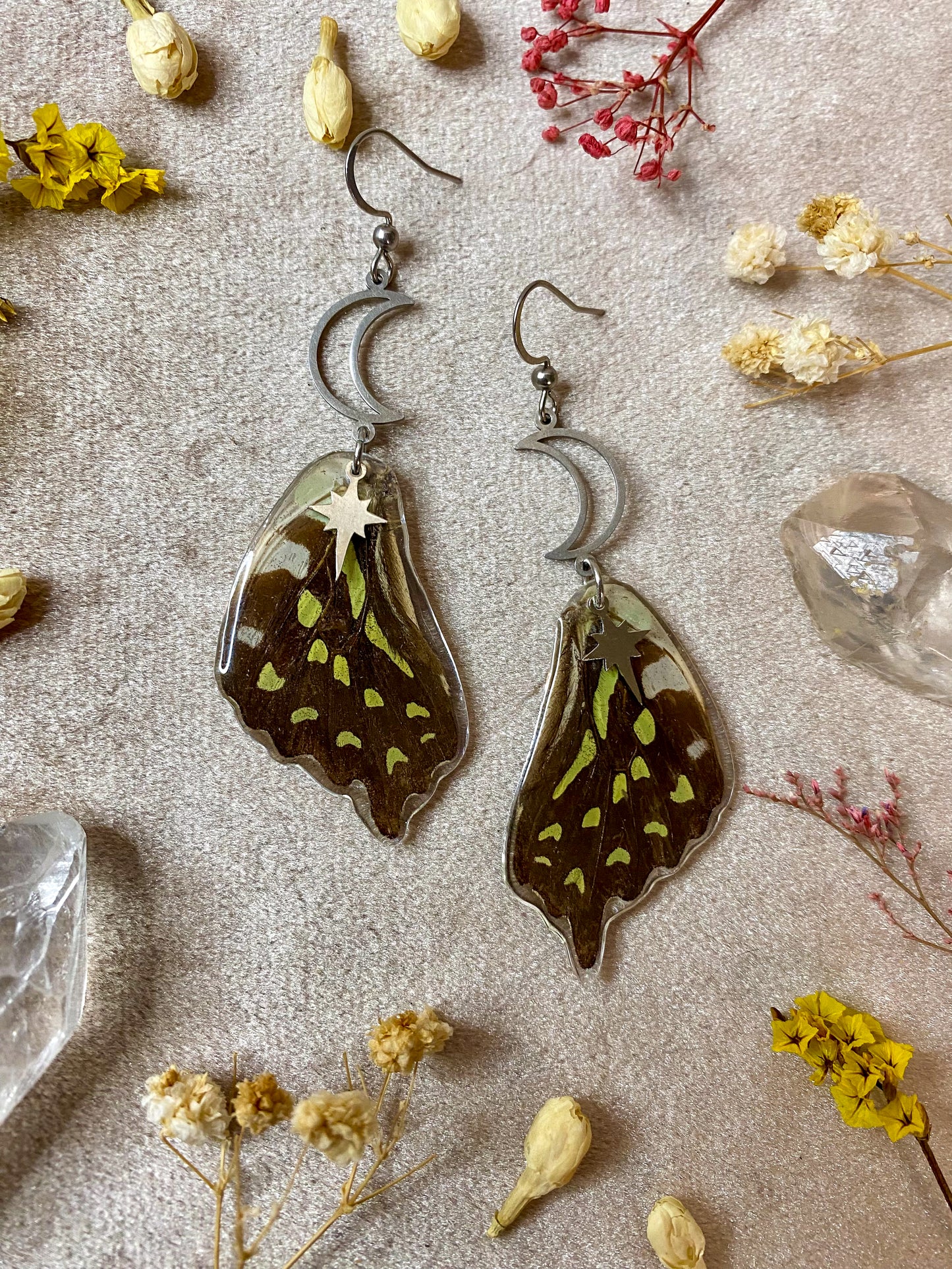 Green Spotted Triangle Butterfly Earrings (Bottom Wings)