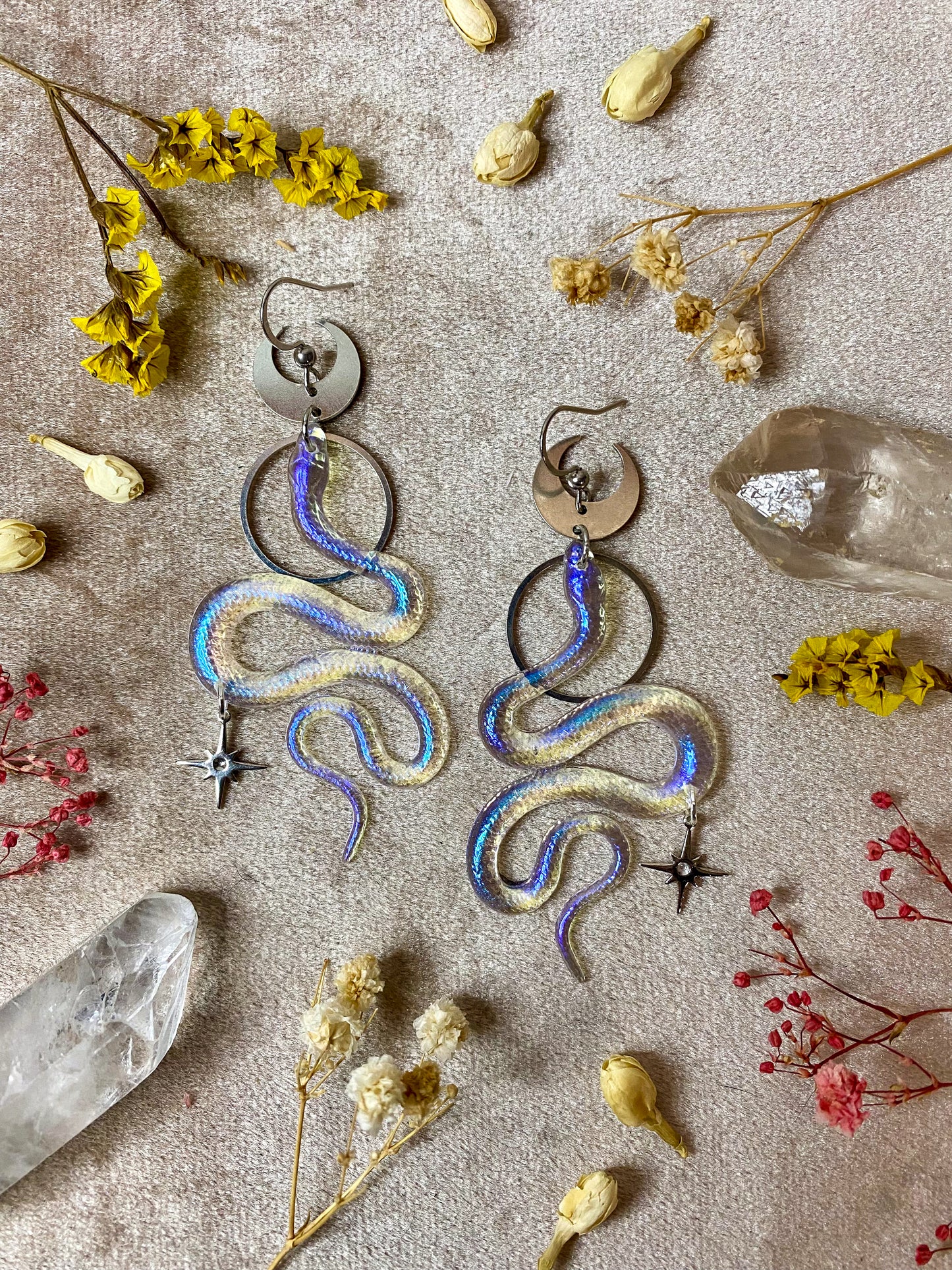 Silver Translucent Blue Violet Ess Snake Earrings