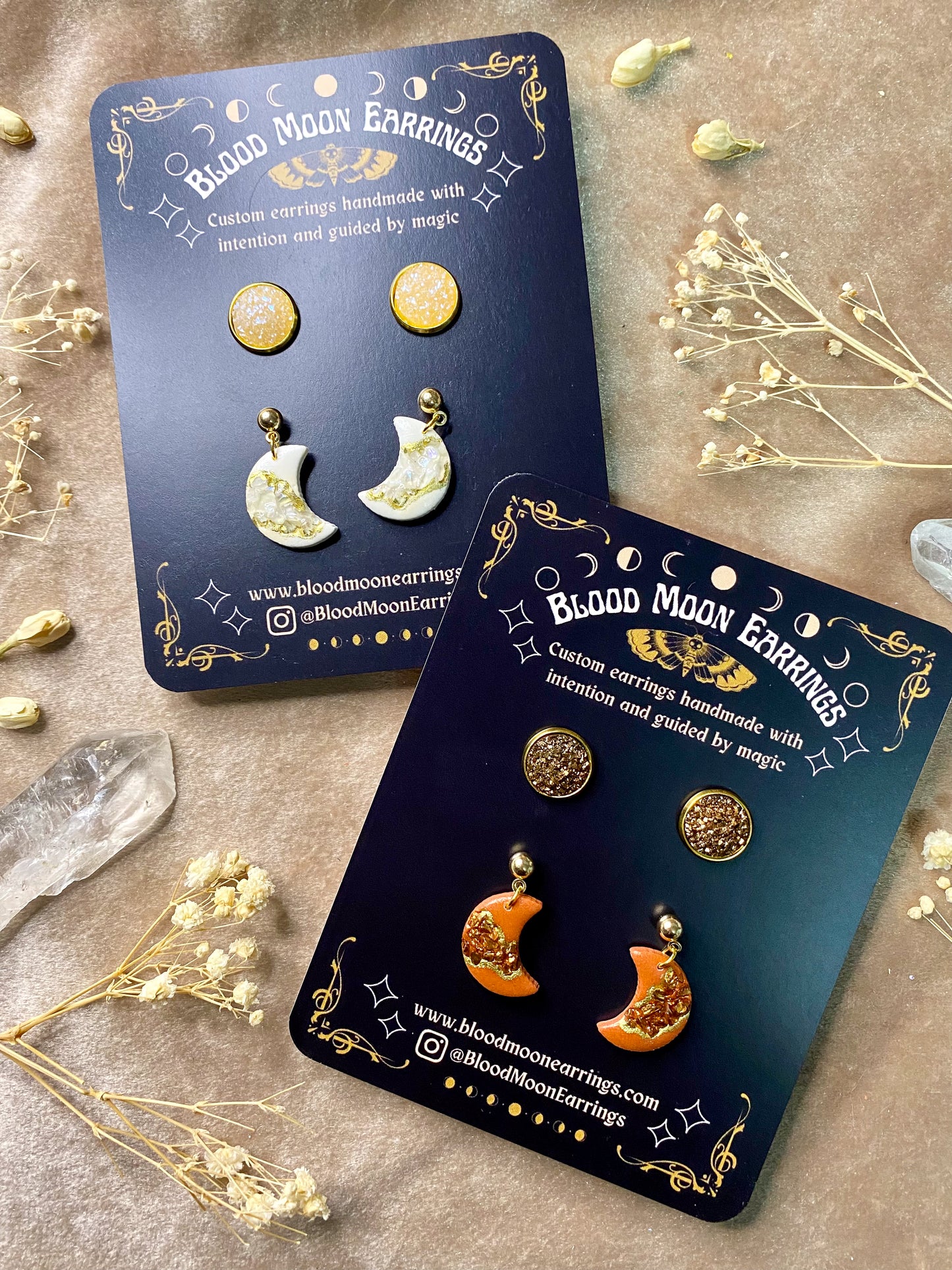 Geode Moon Midi and Druzy Crystal Stud Pack