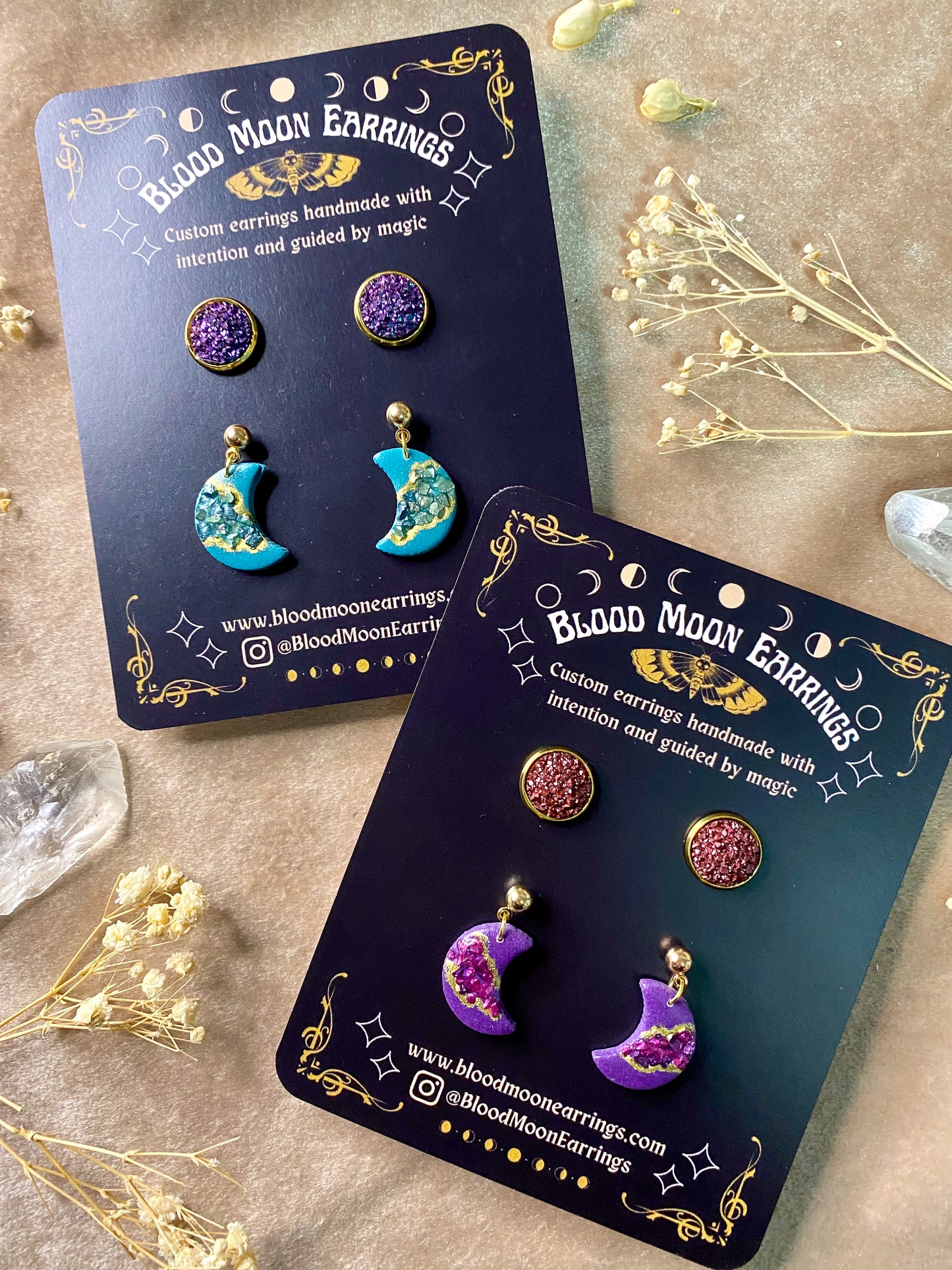 Geode Moon Midi and Druzy Crystal Stud Pack