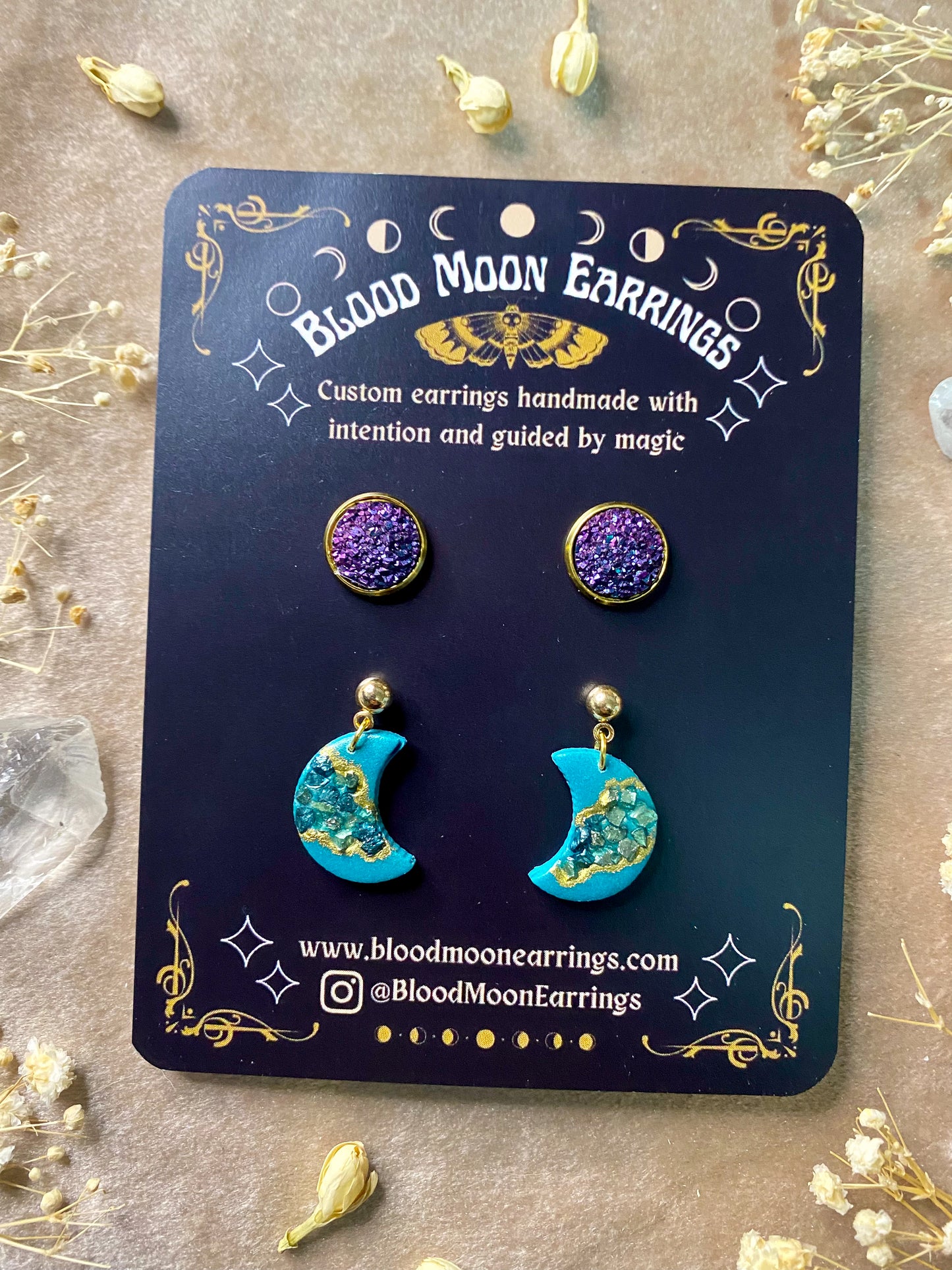 Geode Moon Midi and Druzy Crystal Stud Pack