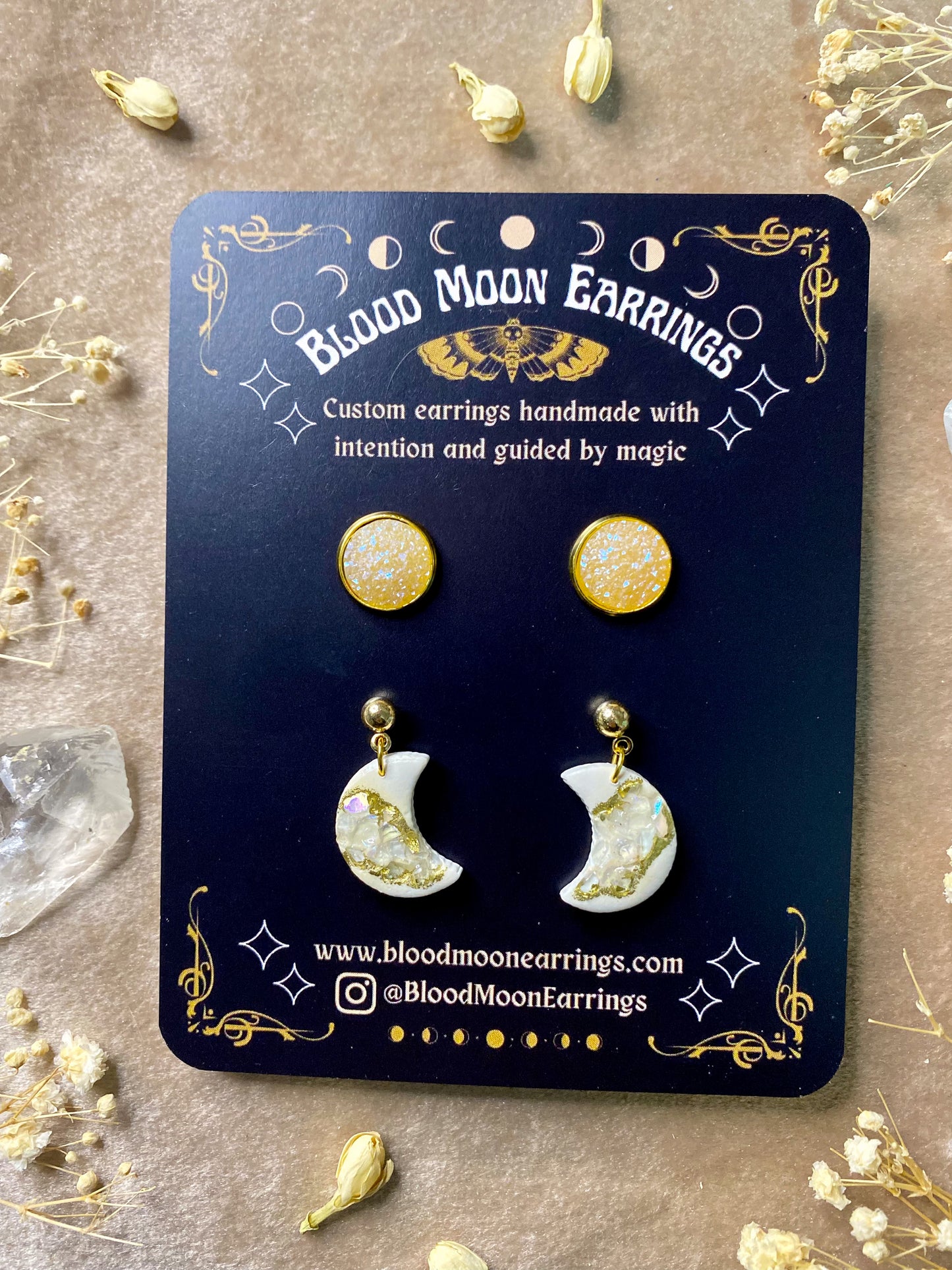 Geode Moon Midi and Druzy Crystal Stud Pack
