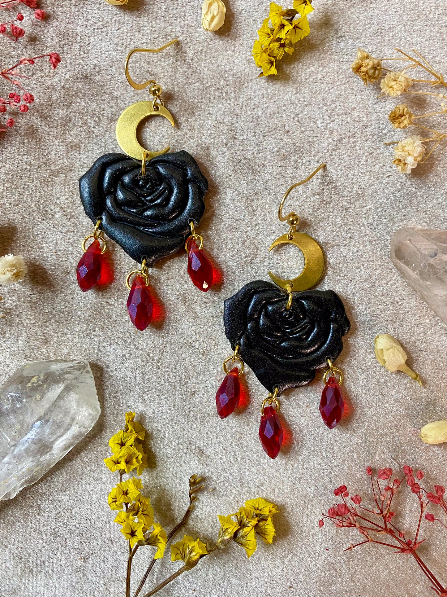 Black Rose Heart Earrings