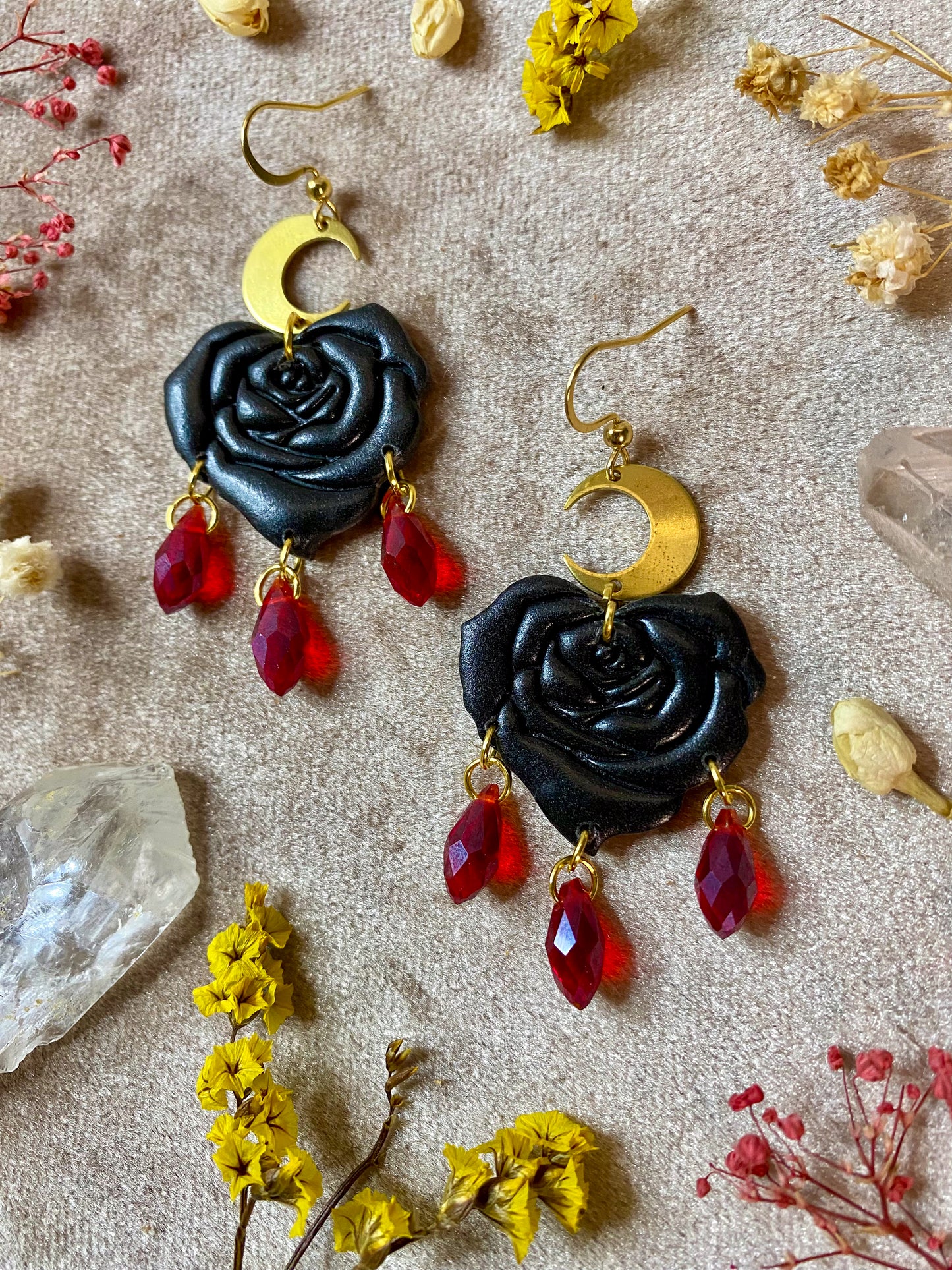 Black Rose Heart Earrings