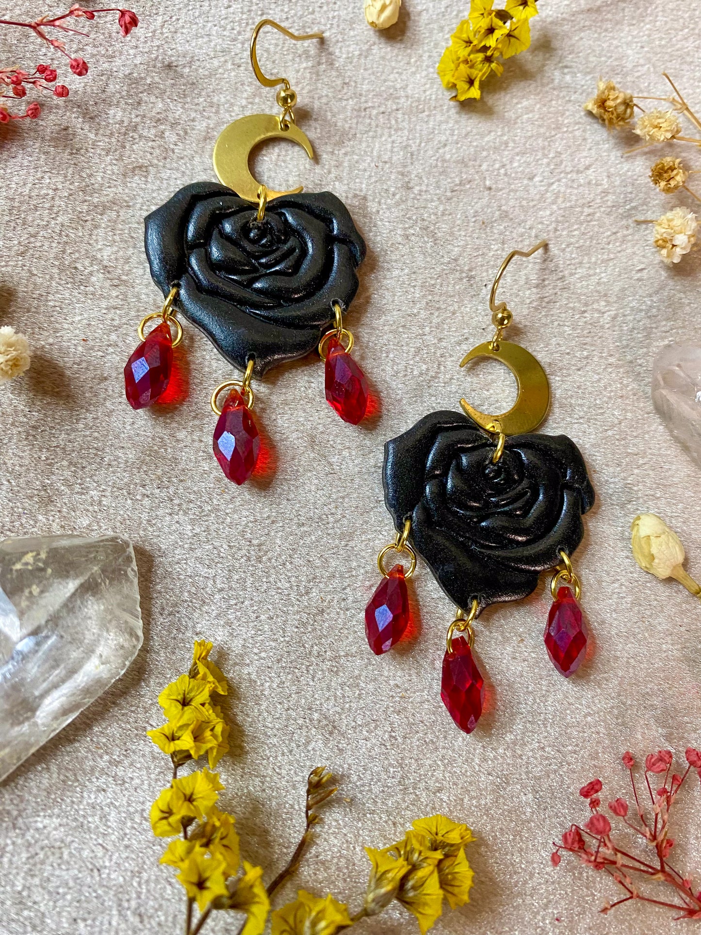 Black Rose Heart Earrings