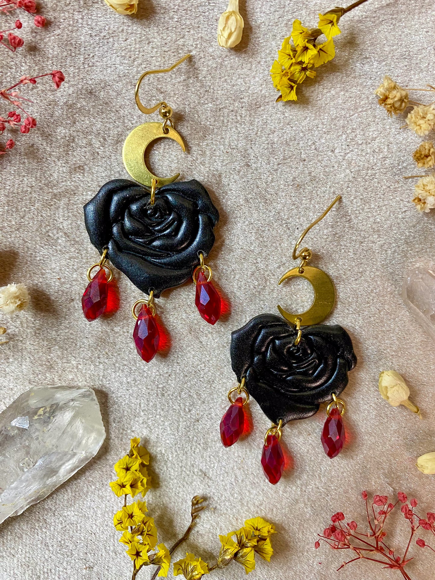 Black Rose Heart Earrings