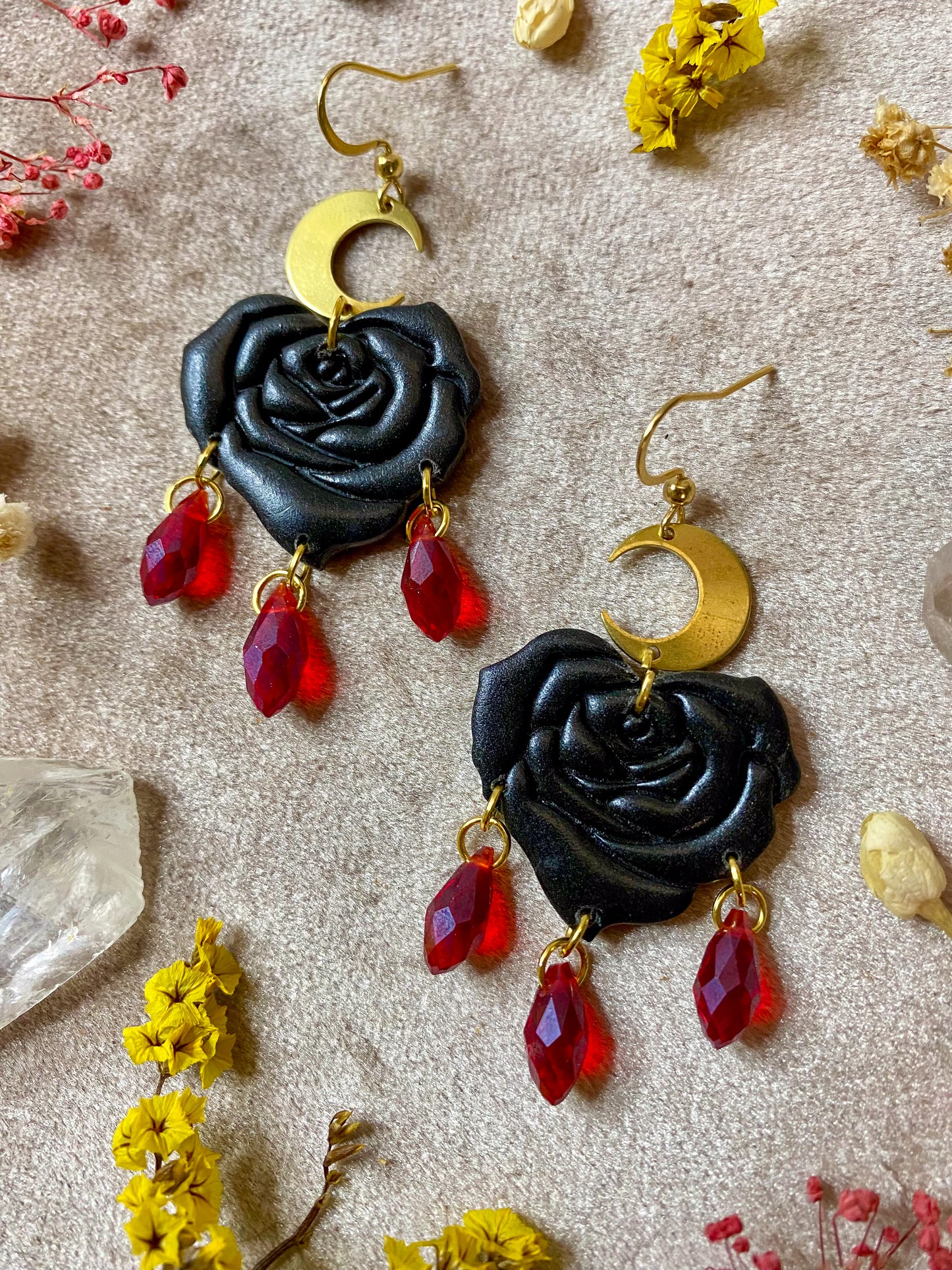 Black Rose Heart Earrings