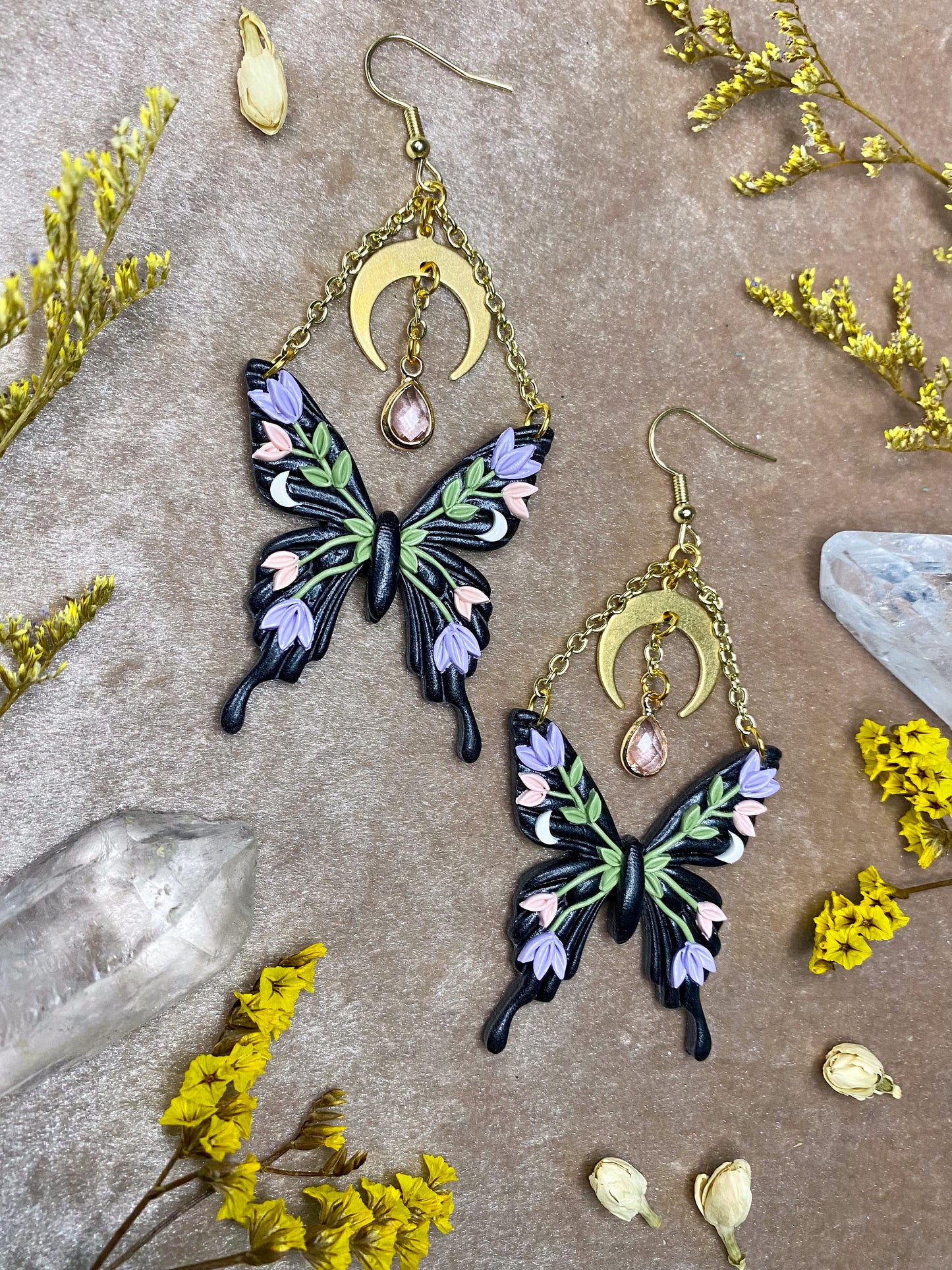 Pink and Purple Floral Butterfly Earrings